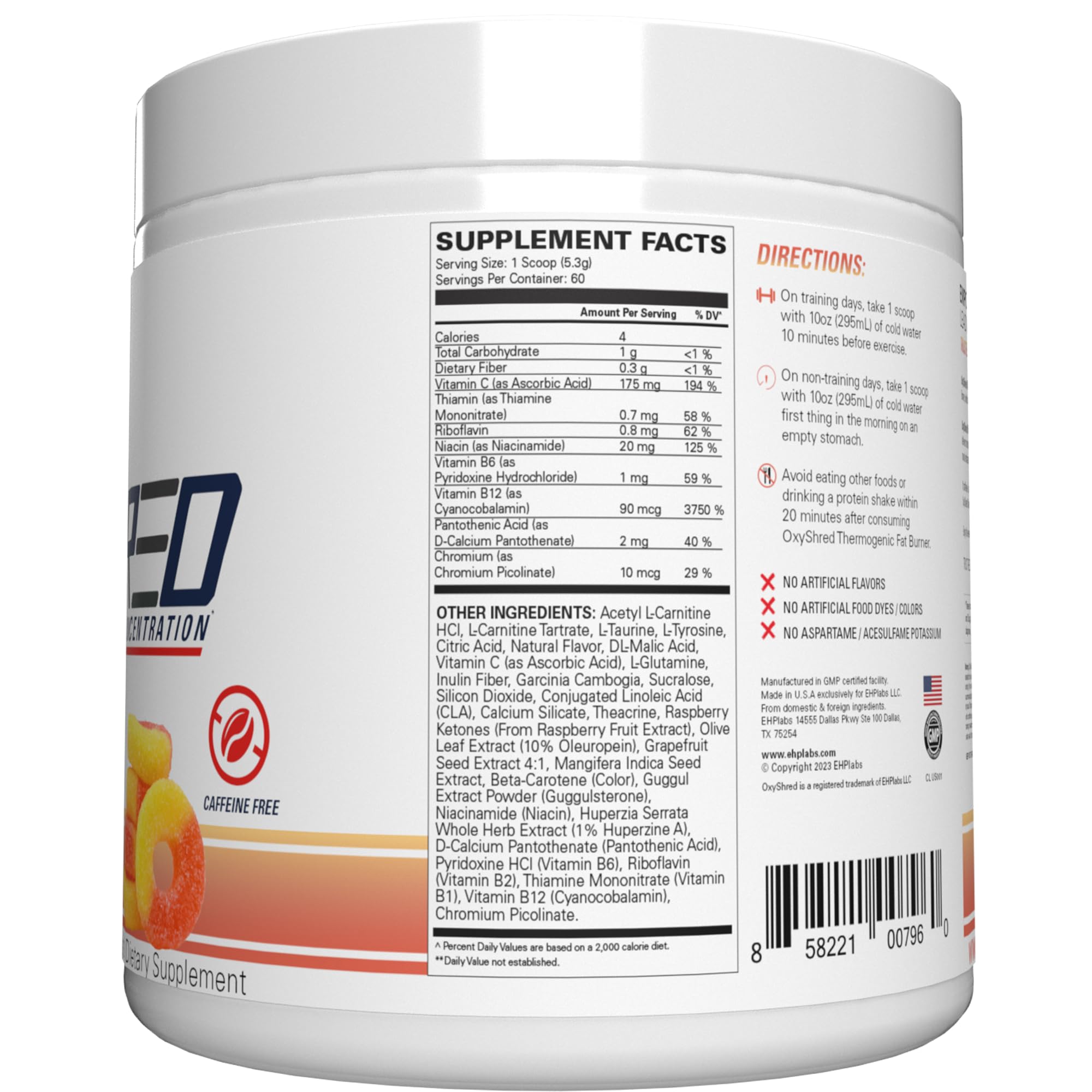 EHP Labs OxyShred Non Stimulant Pre Workout Powder - Stim Free Pre Workout, Caffeine Free Preworkout for Men & Women with L Glutamine & Acetyl L Carnitine - Peach, 60 Servings EHP Labs buy supplements canada