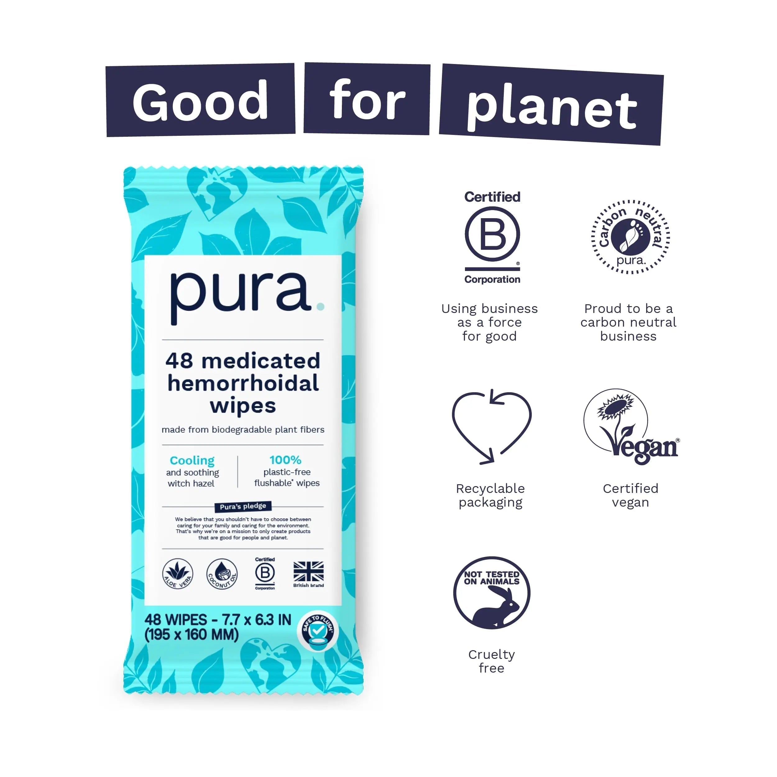 Pura Flushable Hemorrhoid Wipes XL, 48 Count, Medicated with Cooling Witch Hazel, Aloe & Coconut Oil, Fast Relief, Fragrance-Free, 100% Plastic-Free Pura buy supplements canada