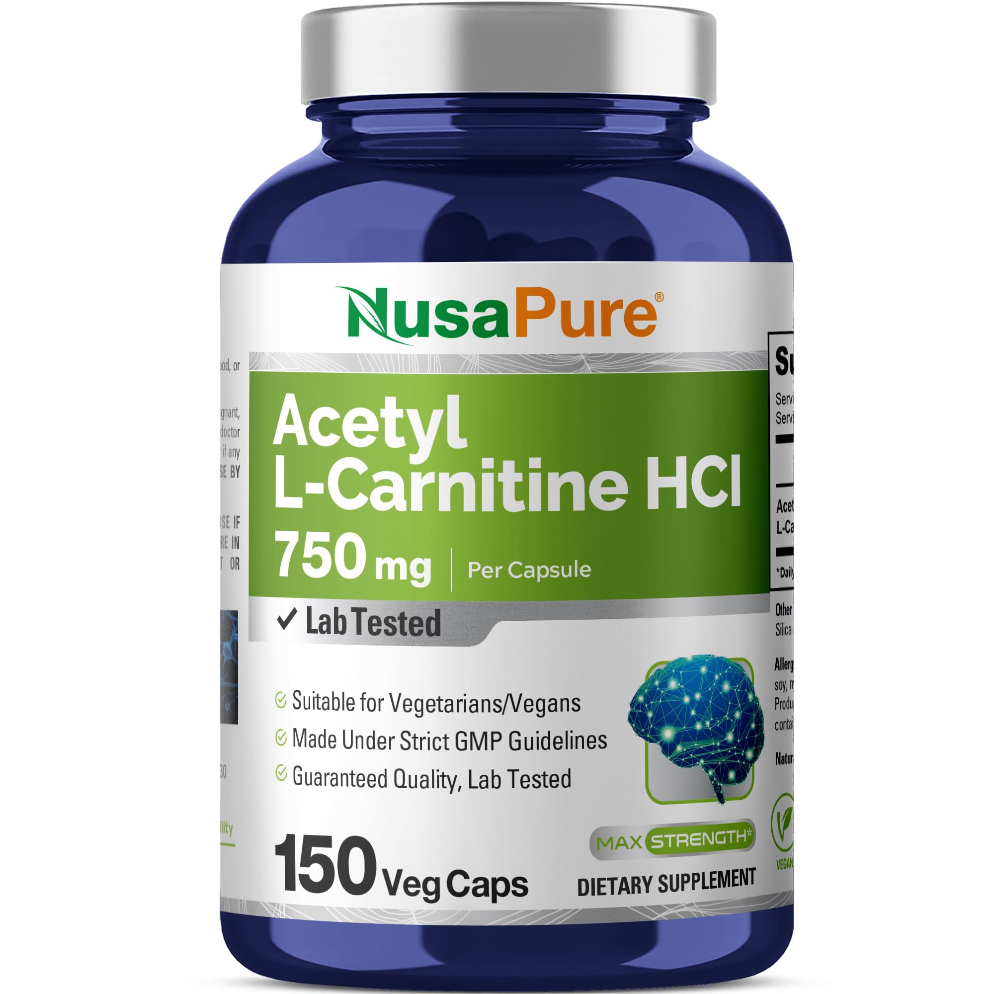 NusaPure Acetyl L-Carnitine 750mg per Caps 150 Veggie Capsules (Non-GMO, Vegan) High Potency Acetyl L Carnitine HCL (ALCAR) NusaPure buy supplements canada