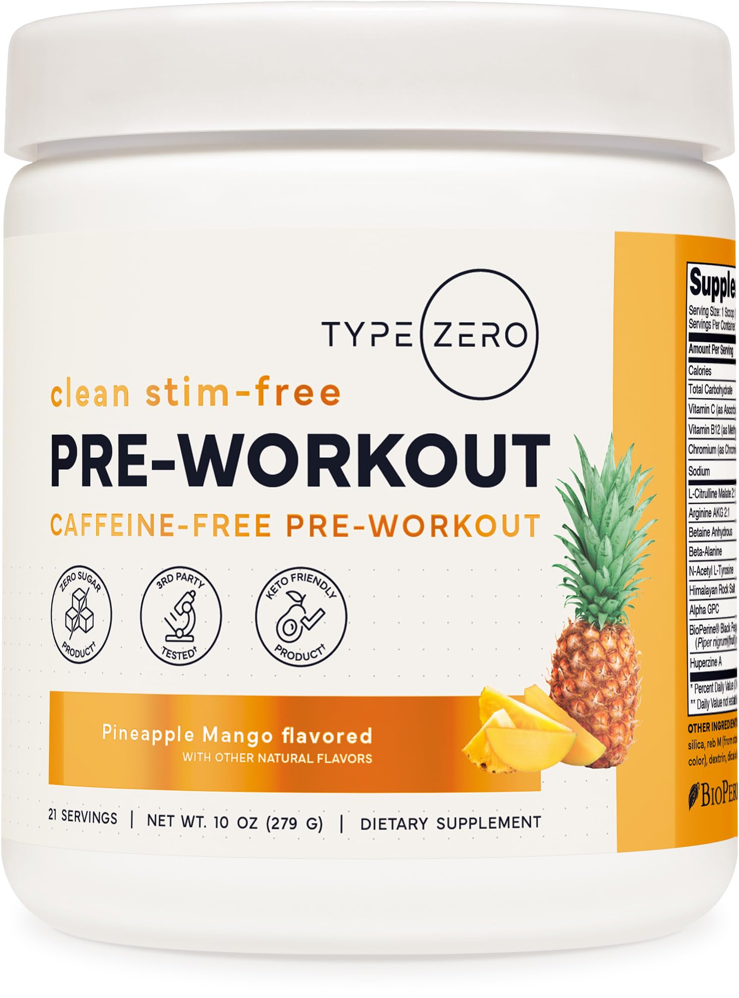Type Zero Clean Stim Free Pre Workout Powder + Nitric Oxide Booster with L-Citrulline Malate, Arginine AKG, Beta Alanine - Caffeine & Stimulant Free - Pineapple Mango Flavor, 21 Servings Type Zero buy supplements canada