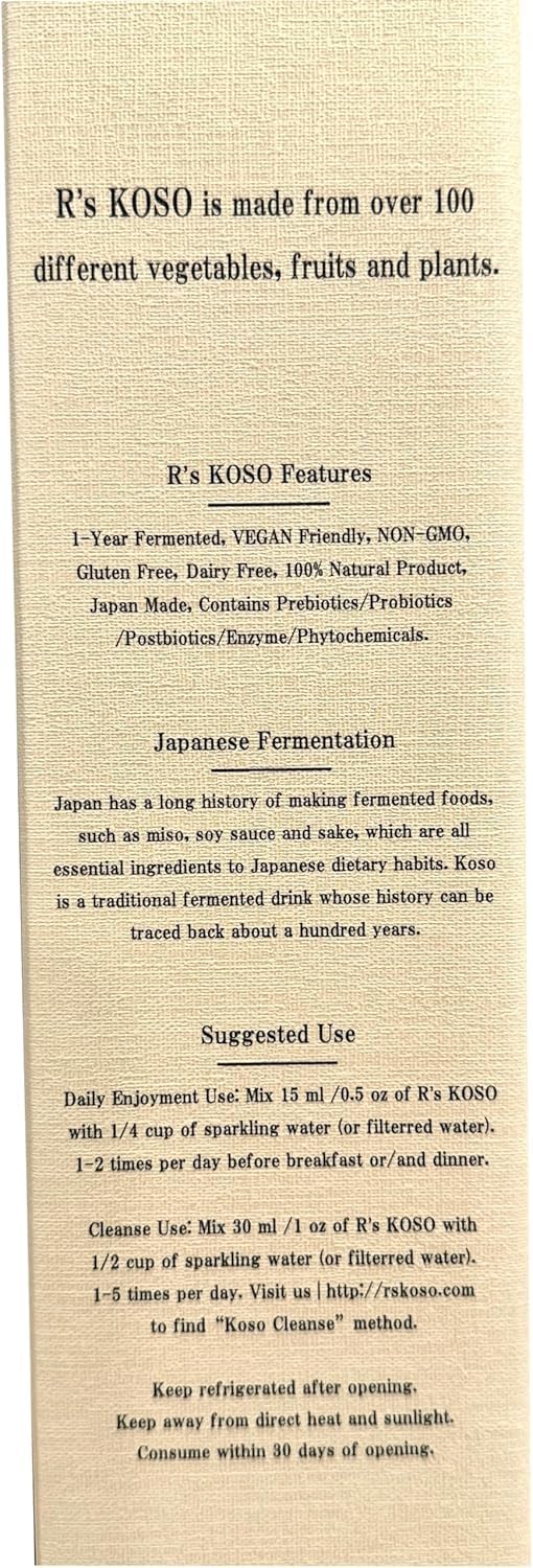 R's KOSO 3-Day Cleanse Japanese Enzyme Drink Rich in Postbiotics, Probiotics and Prebiotic, Made from 100+ Vegetables ＆ Fruits - Natural Support for Better Digestion & Gut Health + Detox - 16oz R's KOSO buy supplements canada