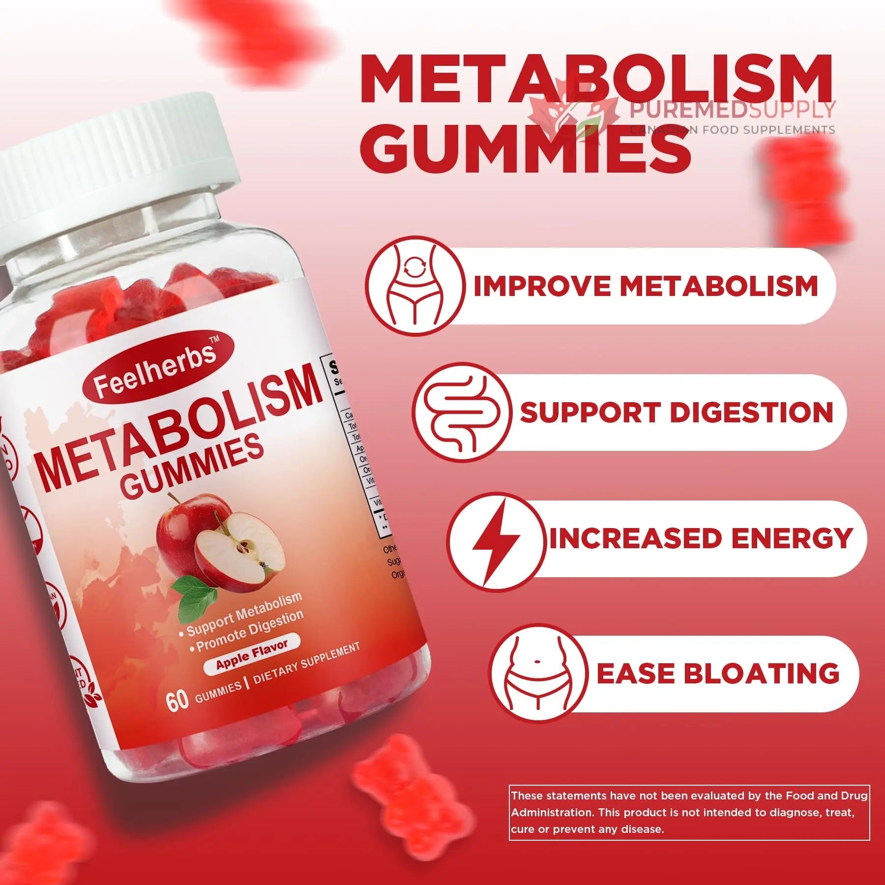 Feelherbs Metabolism Gummies for Women and Men Digestion & Energy, 60 Count Apple Cider Vinegar Gummies with Vitamin B12 & Beet Root, Chewable Keto ACV Vitamin for Metabolism & Detox Cleanse Feelherbs buy supplements canada
