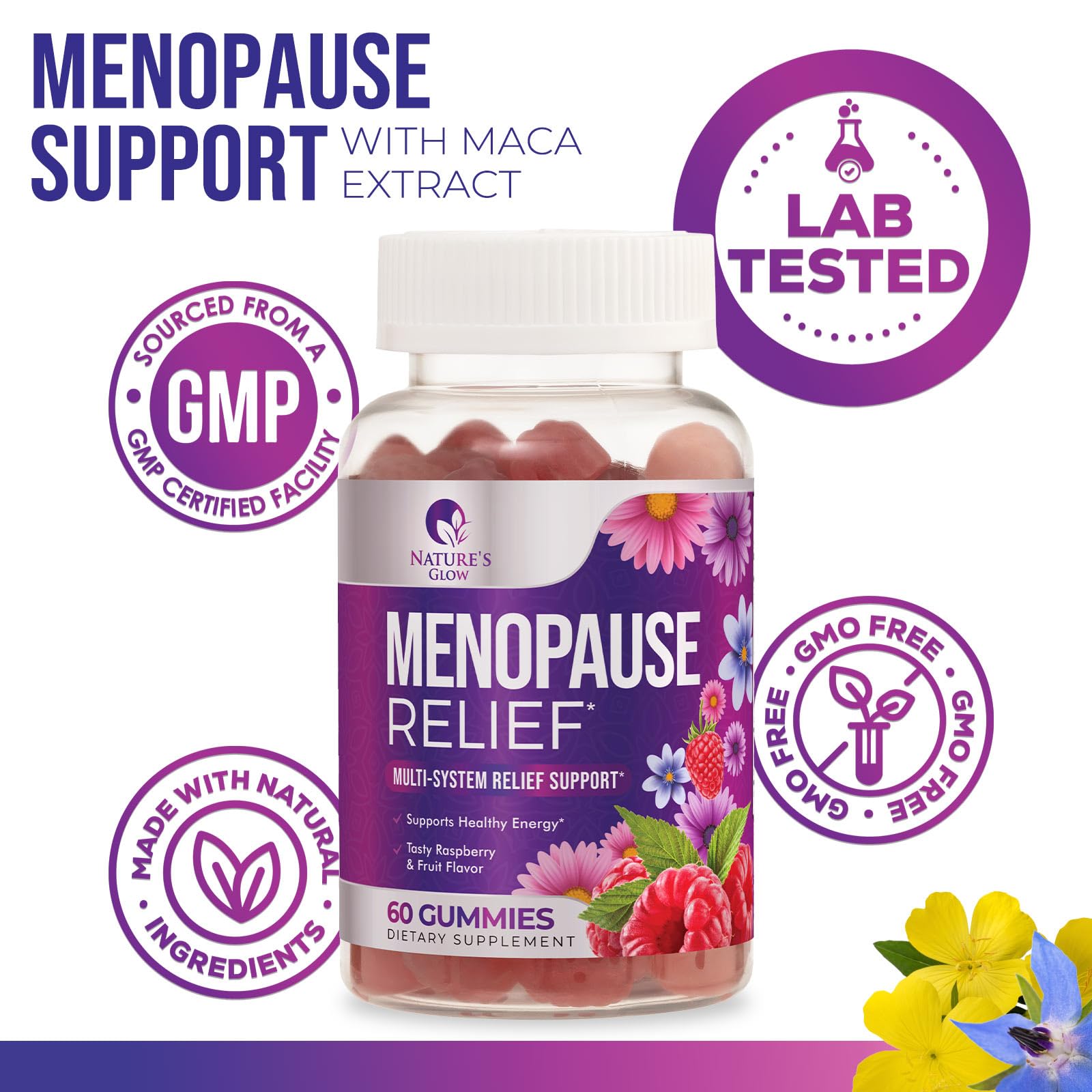 Menopause Supplement for Women - Complete Multi-Benefit Menopause Relief Gummy for Mild Hot Flashes & Night Sweats, Natural Balance & Energy Support, Menopausal Vitamins, Gluten Free - 60 Gummies Nature's Glow buy supplements canada