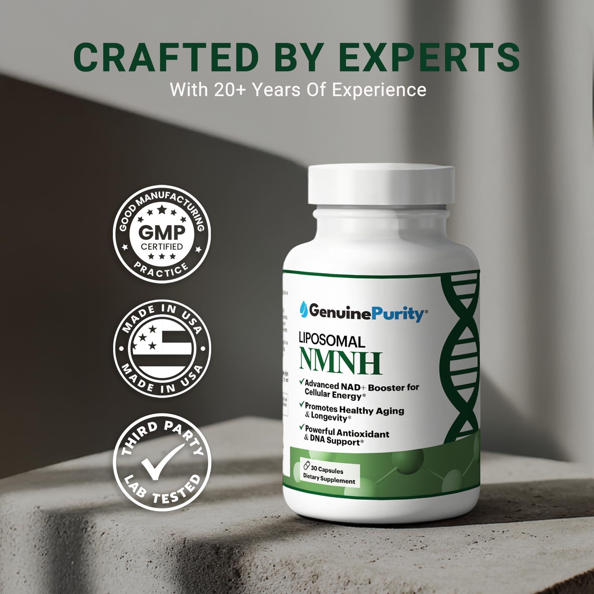 GenuinePurity - NMNH NAD Supplement - 250mg, 30 Count Liposomal NAD+ Supplement for Cellular Health & Energy - GMP Certified Advanced Reduced Form of NMN for Superior Stability & Absorption GenuinePurity buy supplements canada