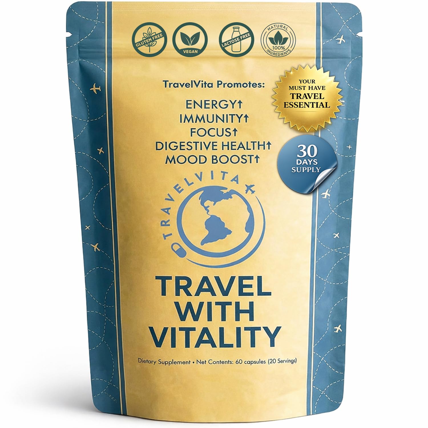 Natural Travel Pills - Traveling Supplement for Jet Lag Relief, Digestion, Immunity, Energy, Sleep, Circulation - Vacation and Long Flight Essentials for Men and Women - 30 Day Supply TravelVita buy supplements canada