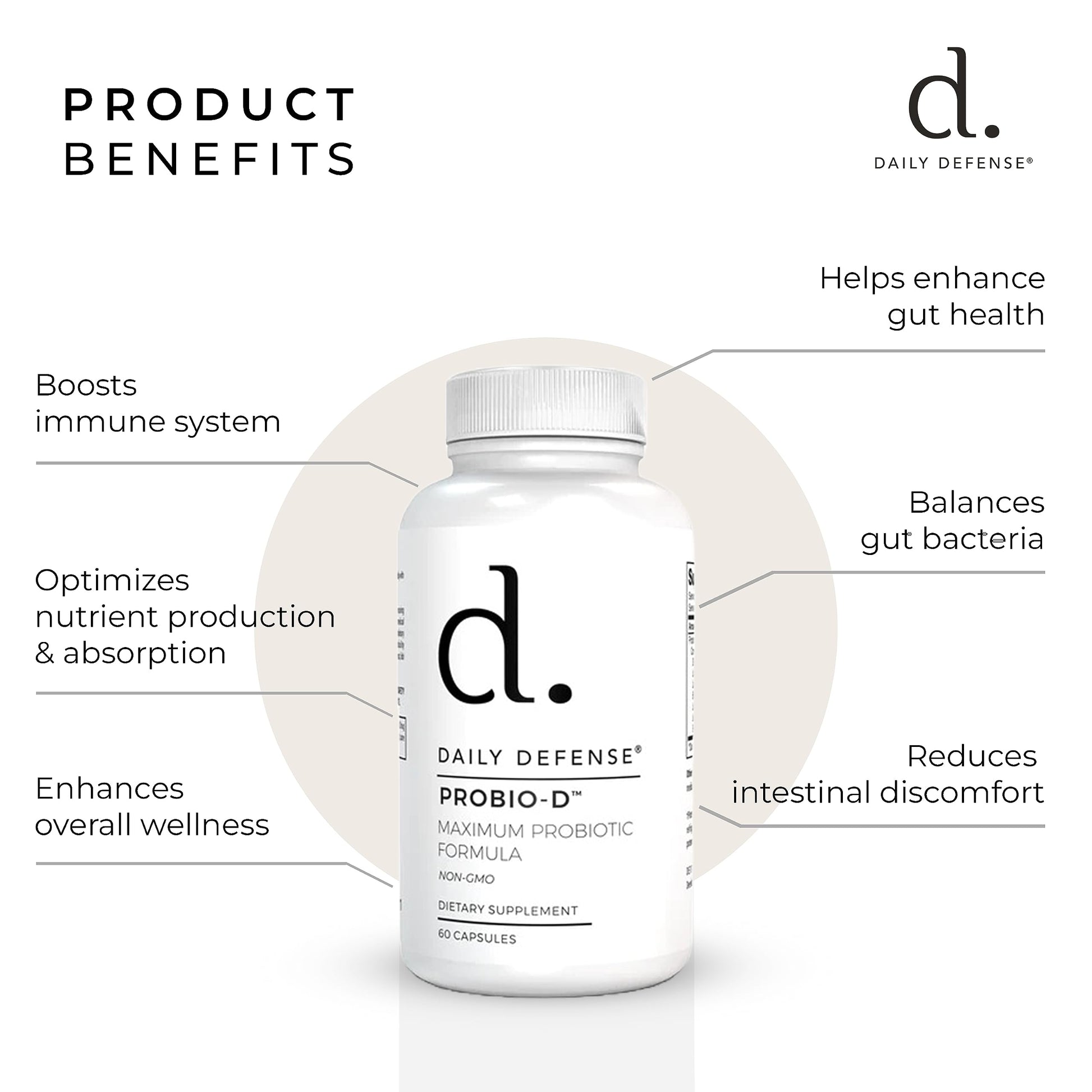 Daily Defense Probiotic Immune Support Supplement - Daily Probiotics for Men with Constipation & Gas - Digestion and Bloating Supplement & Probiotics for Women - 60 Capsules, PROBIO-D Daily Defense buy supplements canada