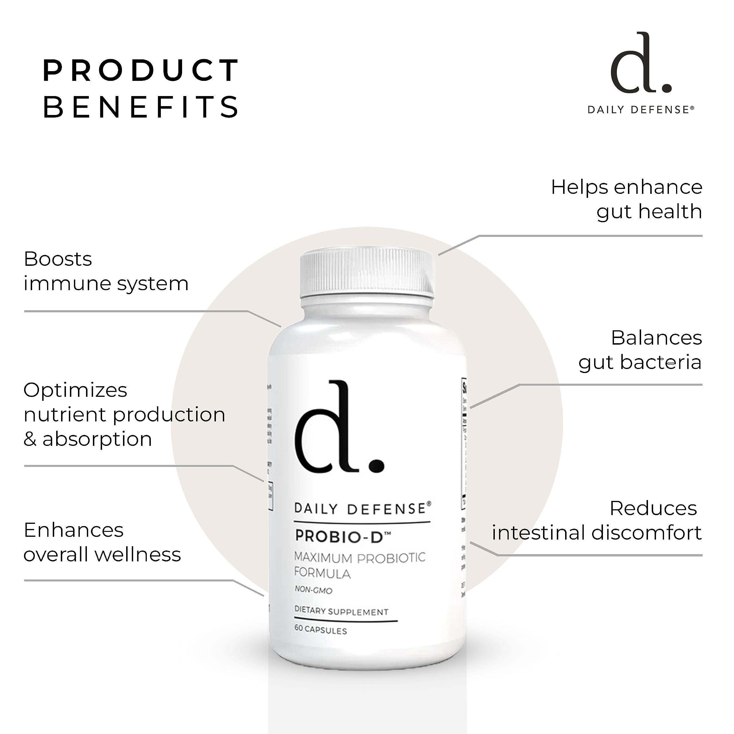 Daily Defense Probiotic Immune Support Supplement - Daily Probiotics for Men with Constipation & Gas - Digestion and Bloating Supplement & Probiotics for Women - 60 Capsules, PROBIO-D Daily Defense buy supplements canada