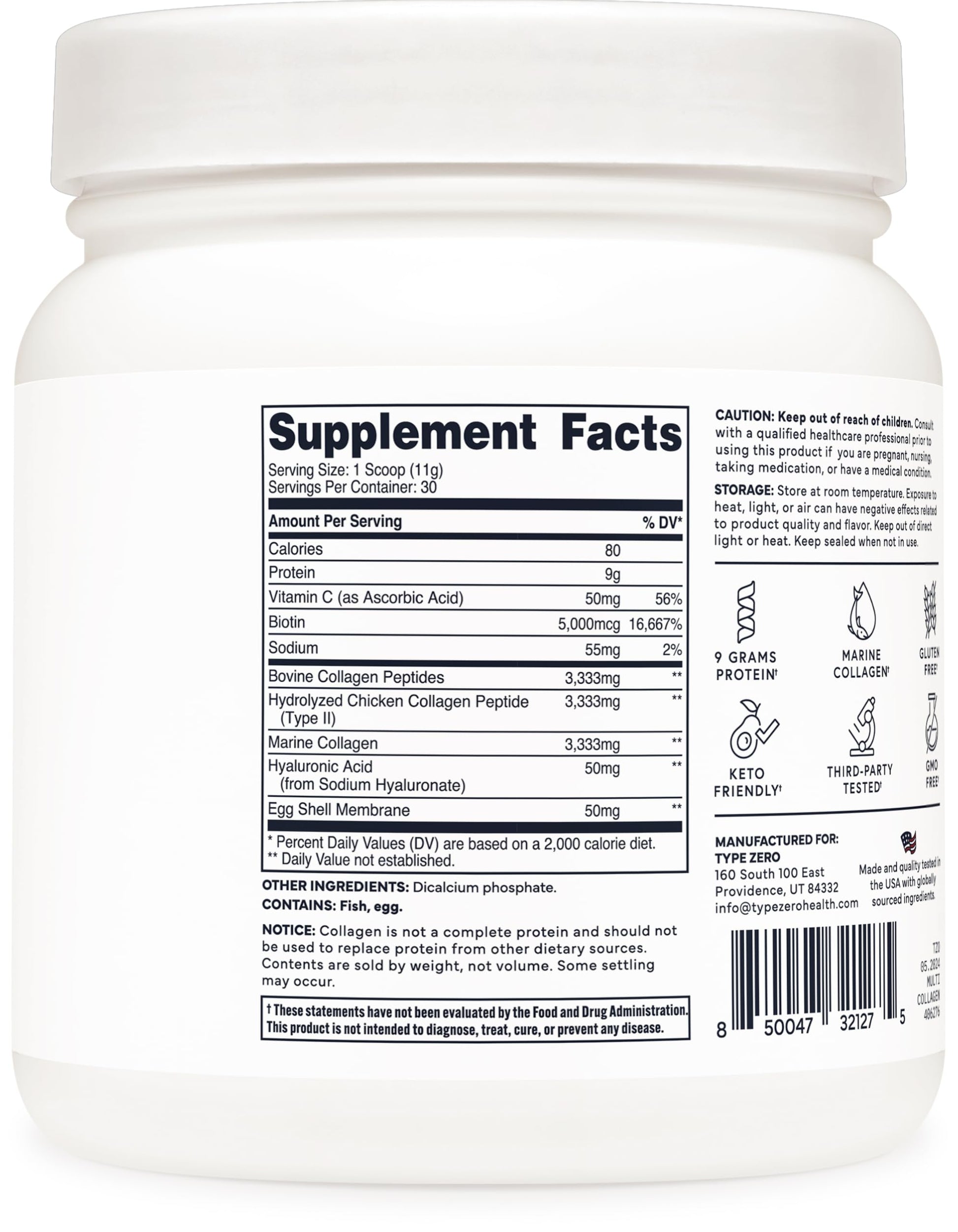 Type Zero Multi Collagen Powder 30 Servings (Unflavored) - Types I, II, III, V, & X Collagen Peptides + Hyaluronic Acid, VIT C, Biotin Type Zero buy supplements canada