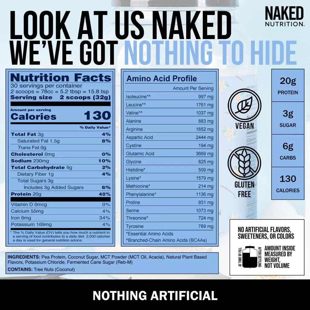 NAKED Shake - Vanilla Protein Powder - Plant Based Protein Shake with Mct Oil, NSF Certified, Gluten-Free, Soy-Free, No Gmos Or Artificial Sweeteners - 30 Servings NAKED buy supplements canada