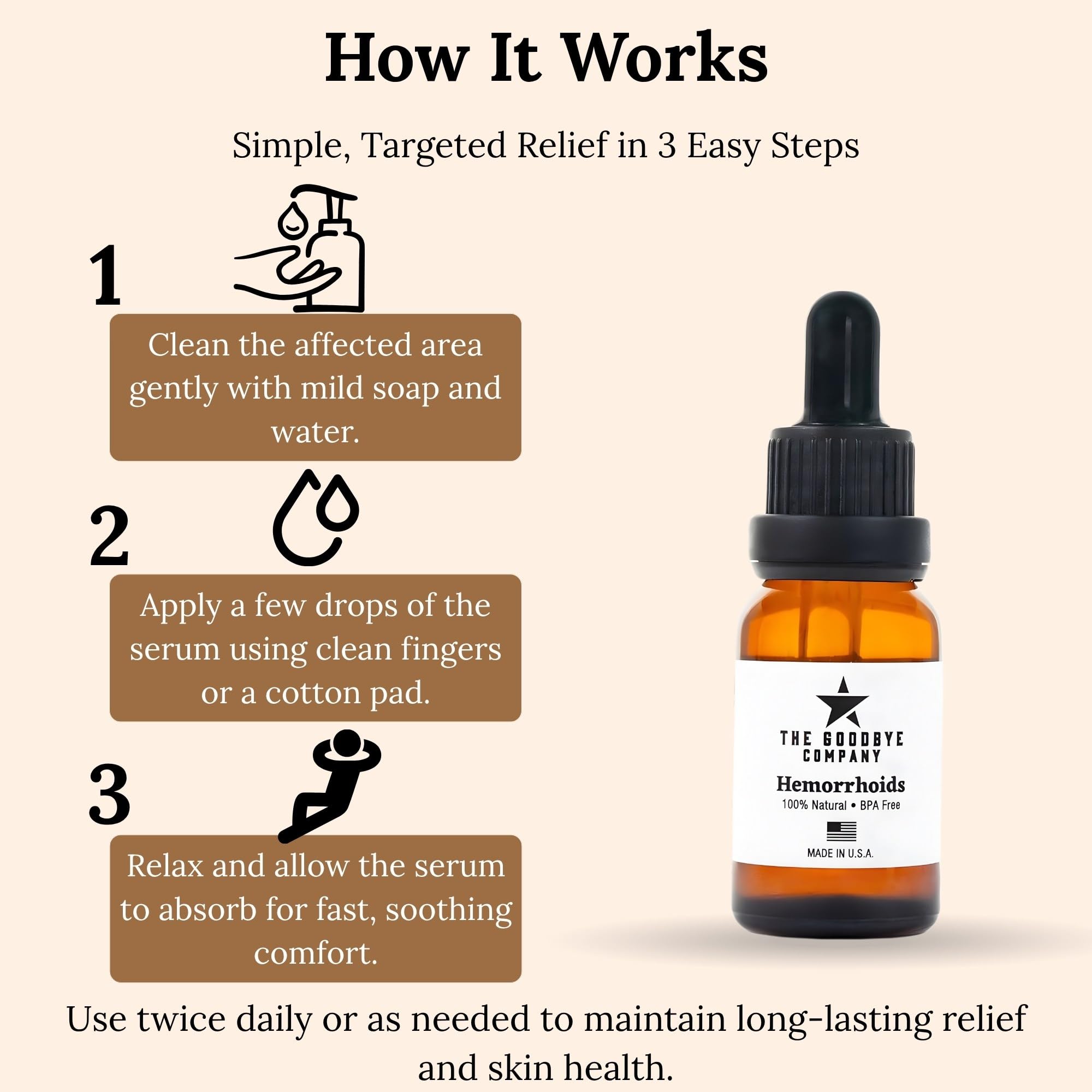 The Goodbye Company Organic Hemorrhoid Relief Serum - Natural Witch Hazel Treatment for Pain, Itch & Swelling - Internal External Soothing Formula - Vegan, USA Made, 15mL The Goodbye Company buy supplements canada