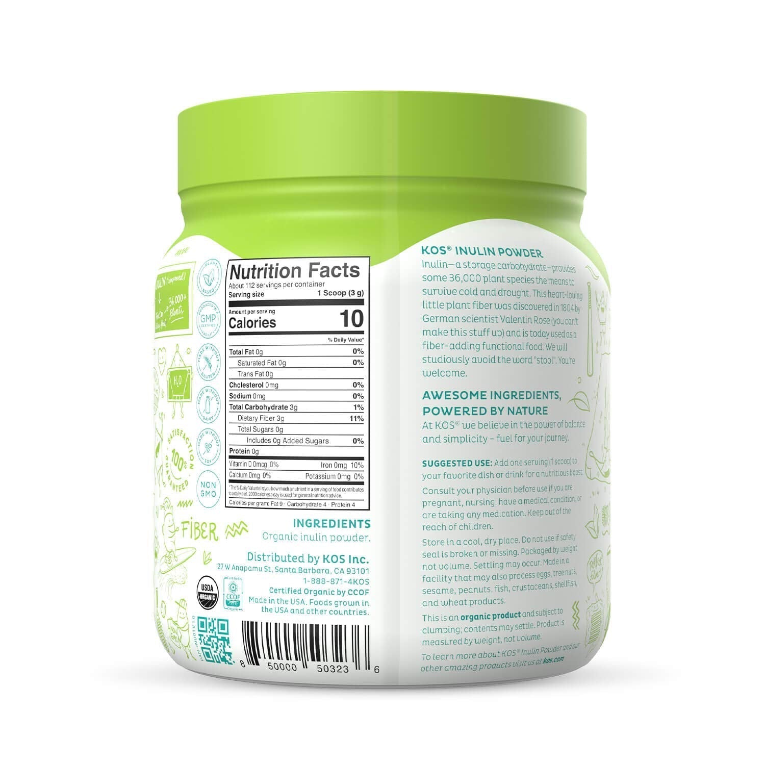 KOS Organic Inulin Powder, Unflavored & Unsweetened Superfood - Vegan Inulin for Prebiotic Intestinal Support, Digestive Health Promoting - USDA Certified, Non-GMO KOS buy supplements canada