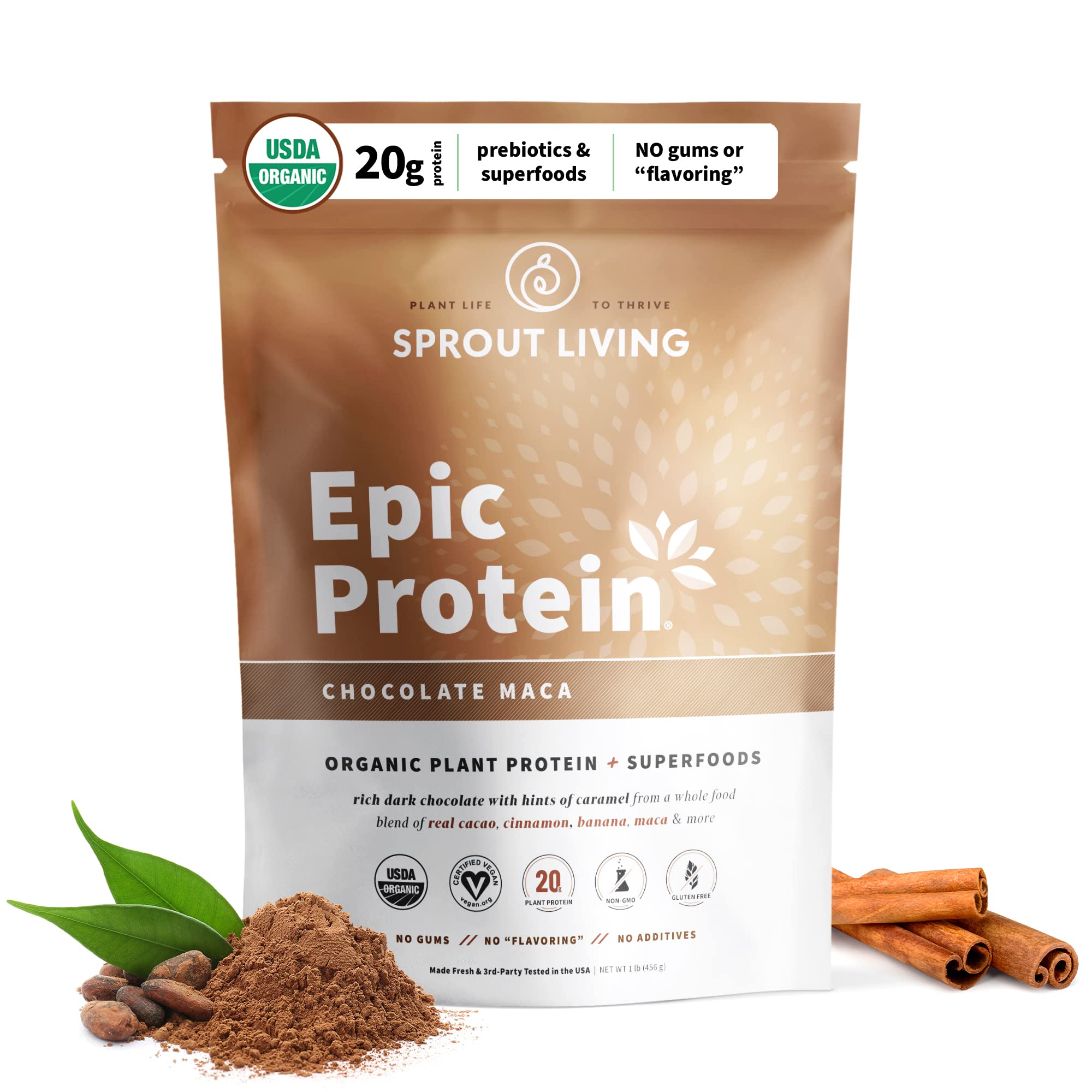 Sprout Living Epic Protein, Plant Based Protein & Superfoods Powder, Chocolate Maca Powder | 20 Grams Organic Protein Powder, Vegan, Non Dairy, Non-GMO, Gluten Free Sprout Living buy supplements canada