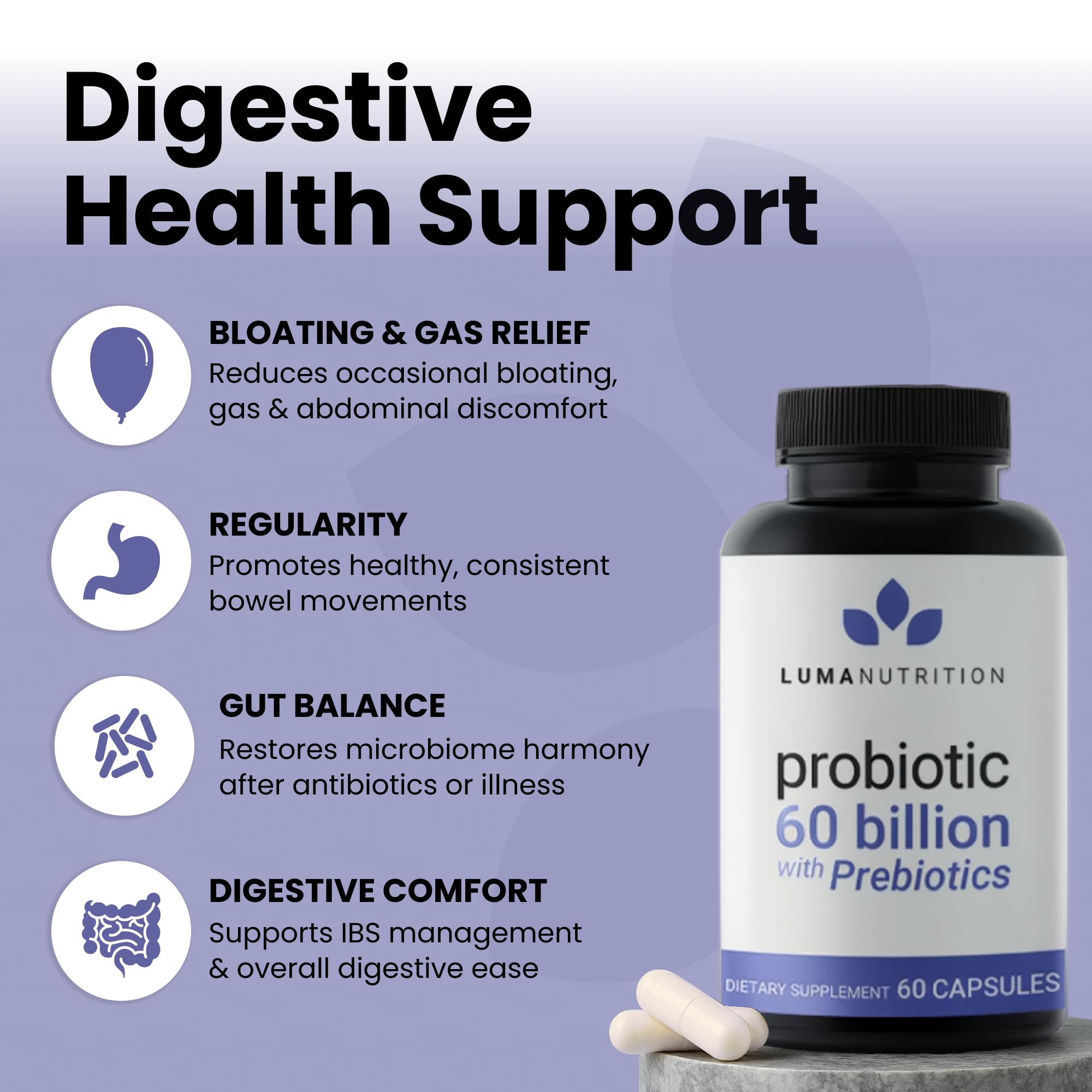 Luma Nutrition Probiotics 60 Billion CFU with Prebiotics - Probiotics for Women and Men - Formulated for Digestive Enzyme Health - Vegan & Gluten-Free - 60 Capsules Luma Nutrition buy supplements canada
