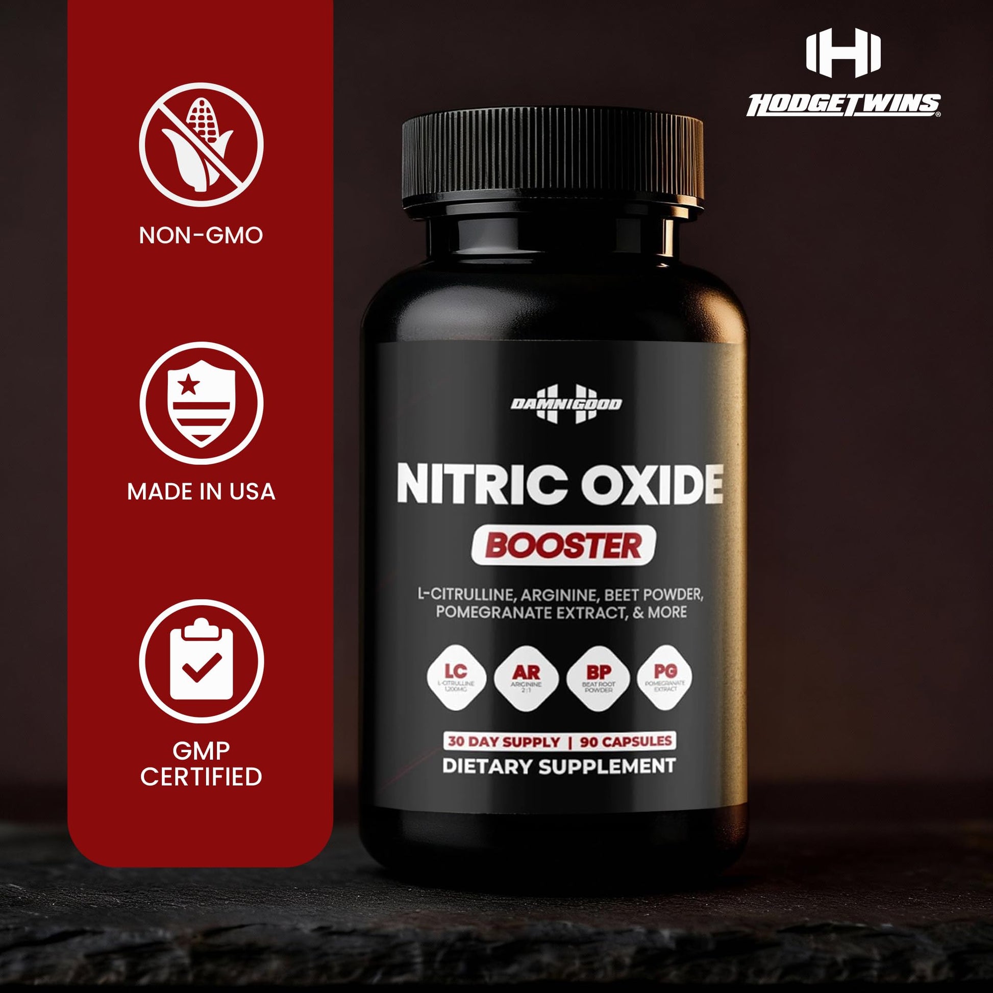 DAMN GOOD The Hodge Twins Nitric Oxide Booster – Beet Root Nitric Oxide & Arginine Citrulline Supplement, Pomegranate Blend for Workout Drive, Endurance Support & Pump Power - 90 Capsules DAMN GOOD buy supplements canada