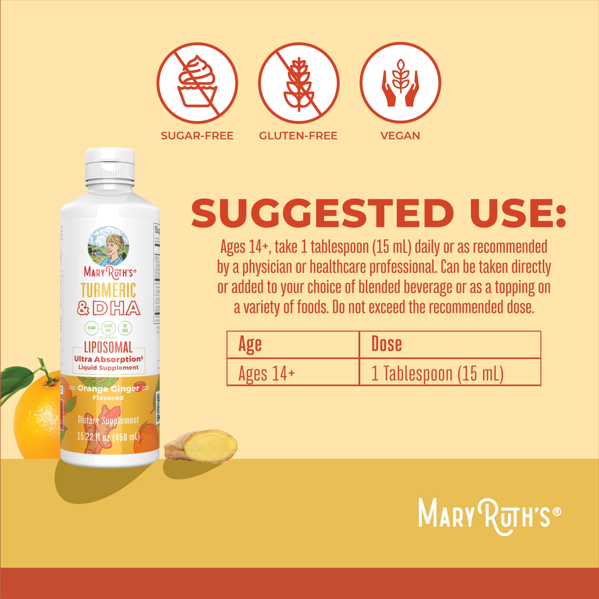 MaryRuth Organics | Liposomal Turmeric & DHA | Curcumin | Ginger Root Oil | Algal DHA & Vitamin E | Cognitive Function | Mood Support | Joint Health | Liquid Supplement | 15.22 oz MARYRUTH'S buy supplements canada