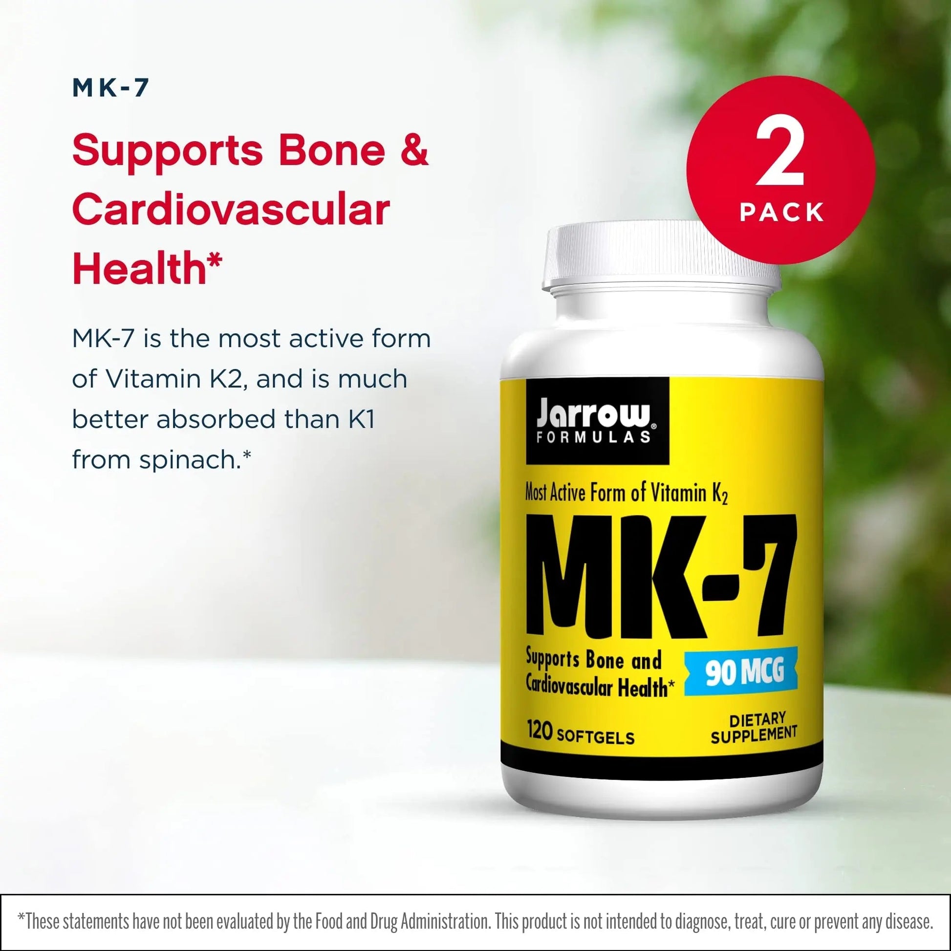 Jarrow Formulas MK-7 90 mcg - 120 Softgels, Pack of 2 - Superior Vitamin K Product for Building Strong Bones Jarrow Formulas buy supplements canada
