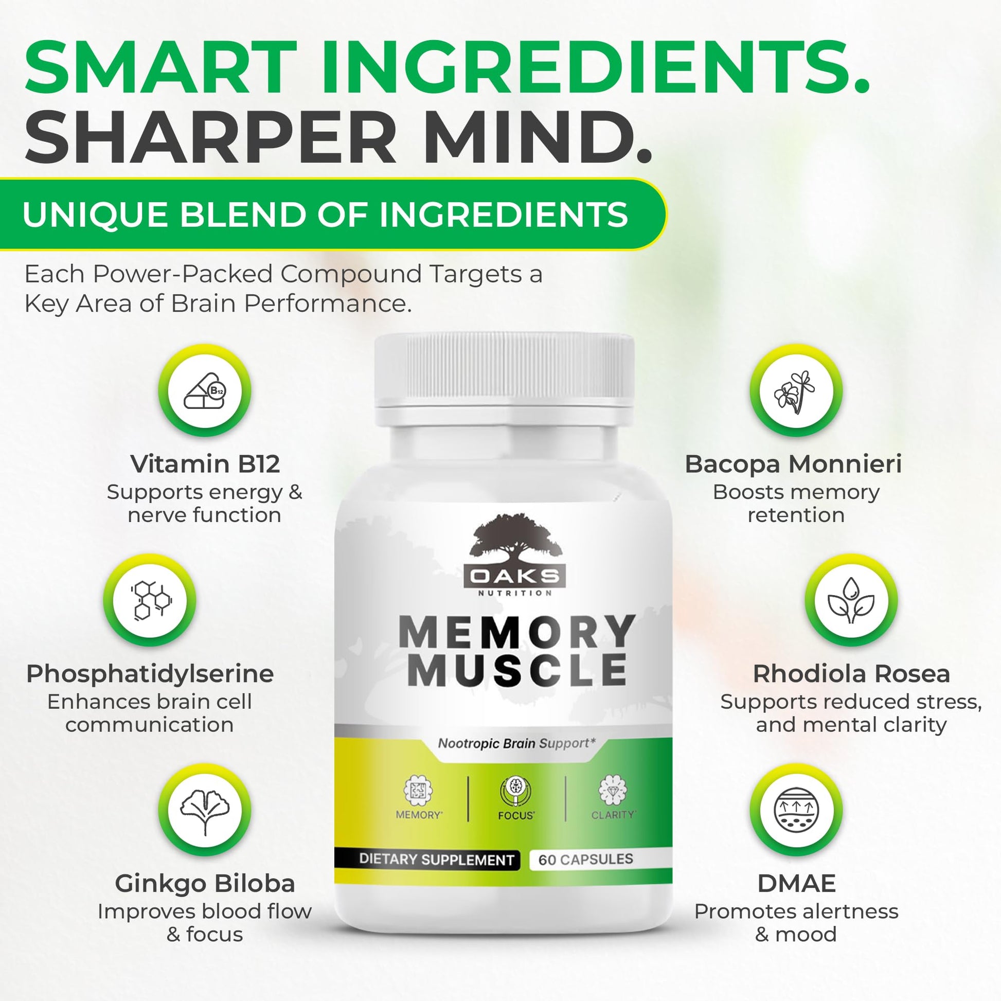 Memory Muscle – Advanced Nootropic Brain Supplement with Vitamin B12, Bacopa Monnieri & DMAE for Focus, Memory, Mental Clarity & Clean Energy – Premium Cognitive Support Formula Oaks Nutrition buy supplements canada