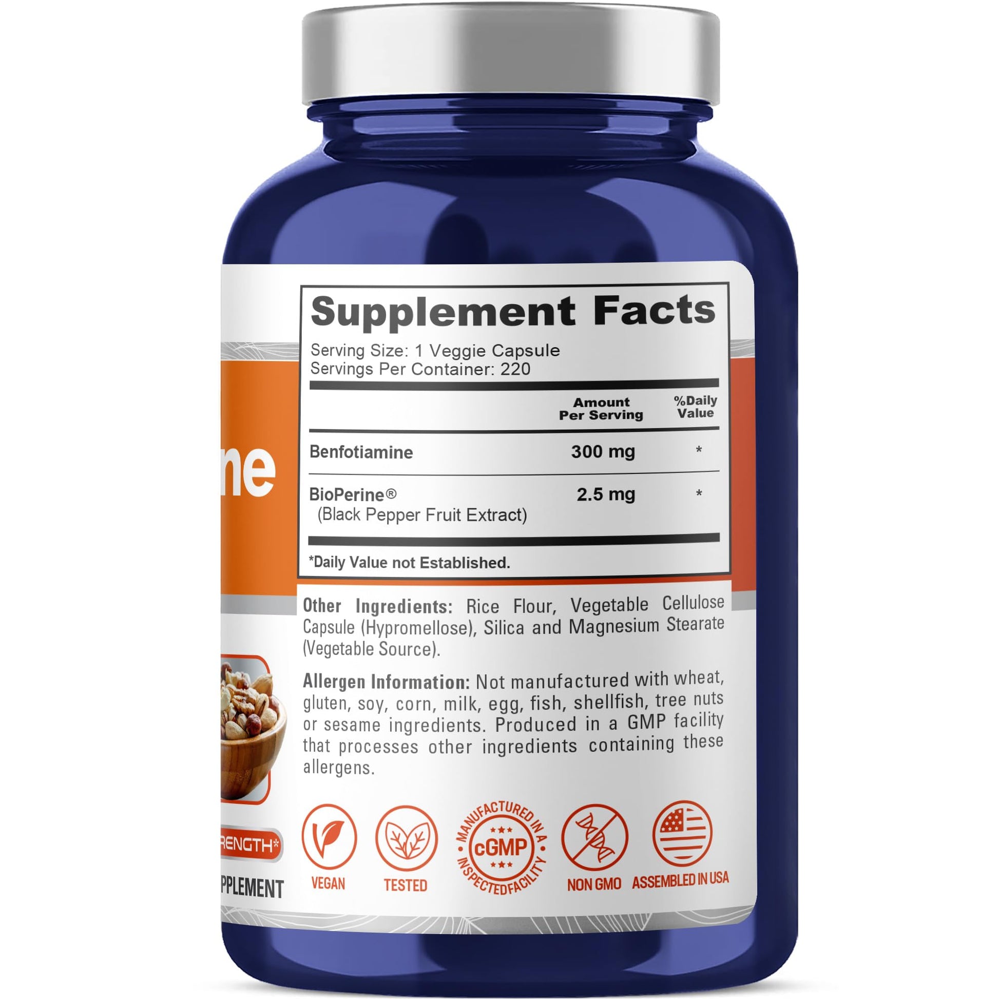NusaPure Benfotiamine 300mg Per Veggie Caps 220 Count (Non-GMO, Vegan) Bioperine NusaPure buy supplements canada