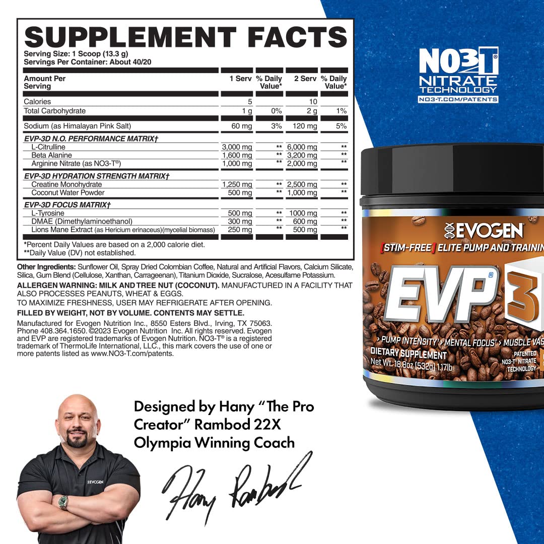 Evogen EVP 3D Caramel Frappe | Xtreme Stimulant Free Pre-Workout Powder, Arginine Nitrate Evogen buy supplements canada