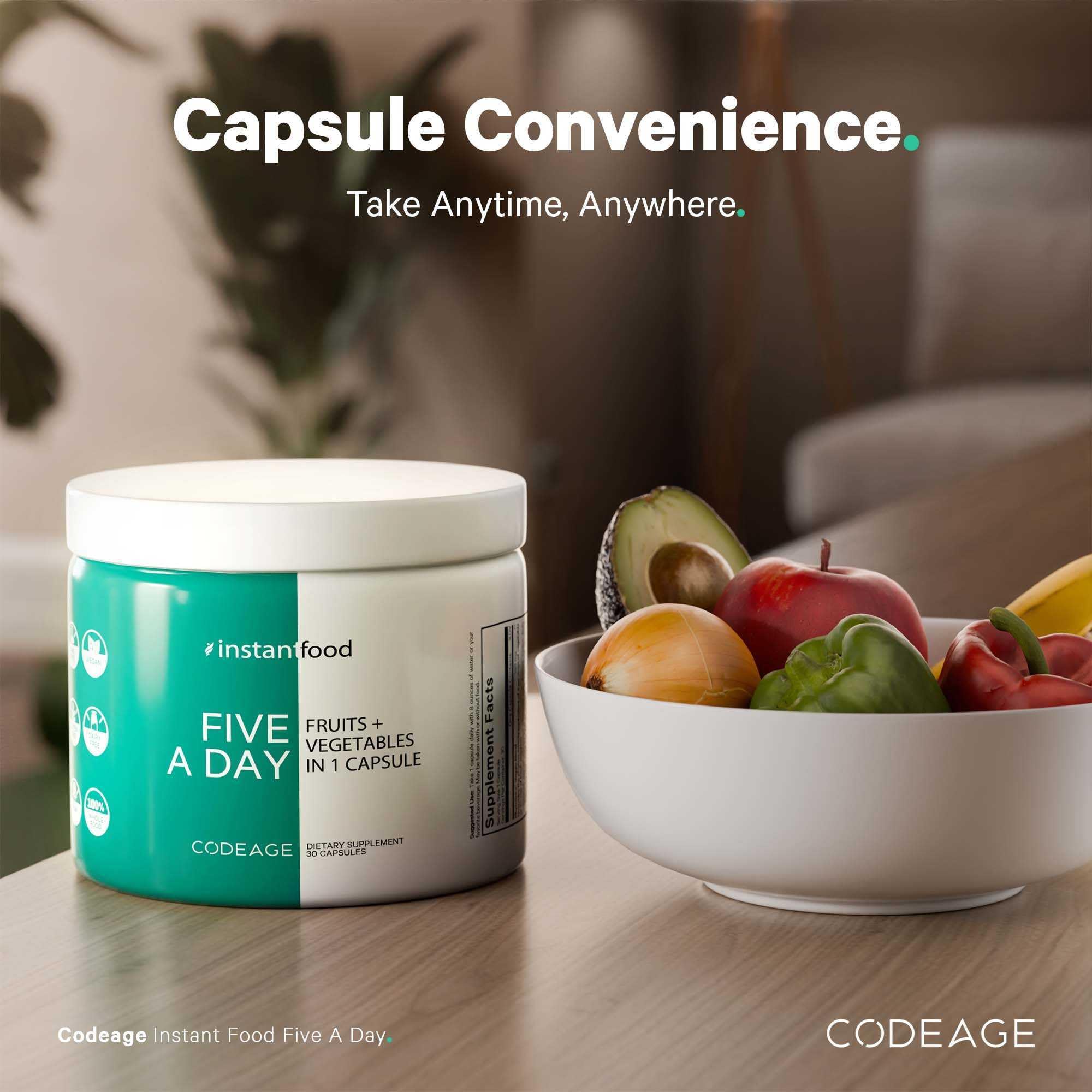 Codeage Instantfood Five A Day – Fruits & Vegetables Capsule Supplement – Whole Food Phytonutrients – 15 Fruits and Veggies Blend - Vegan, Non-GMO – 30 Capsules Codeage buy supplements canada
