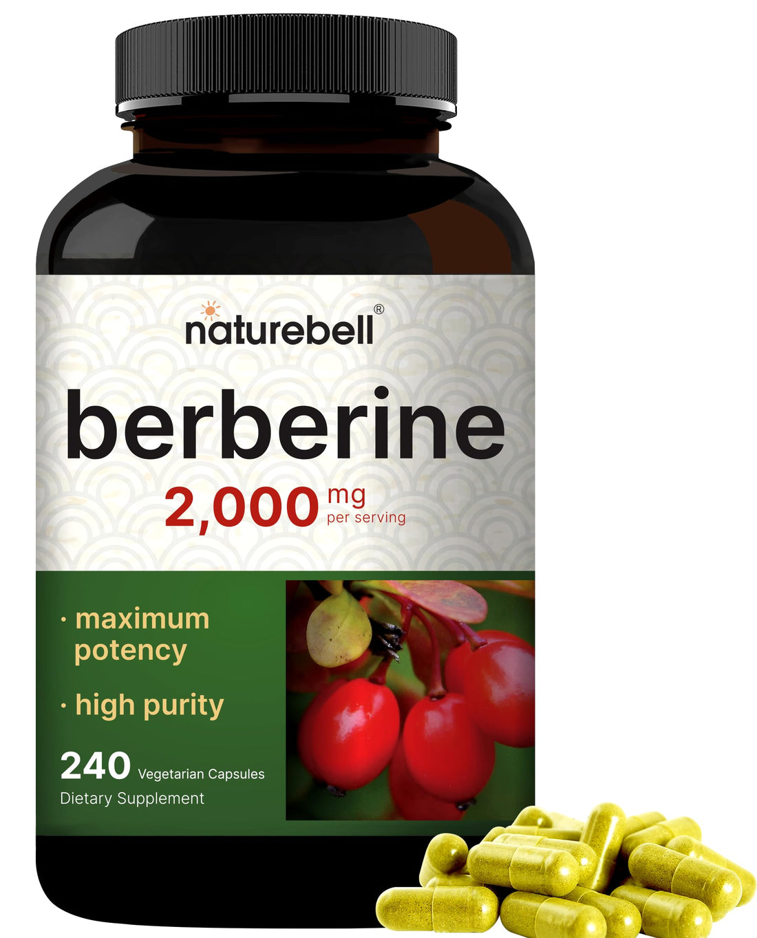 Berberine Supplement 500mg Per Capsule (2,000mg Per Serving) | 240 Veggie Capsules, 97% Pure Berberine HCL – Plant Based, Vegan, Non-GMO NatureBell buy supplements canada
