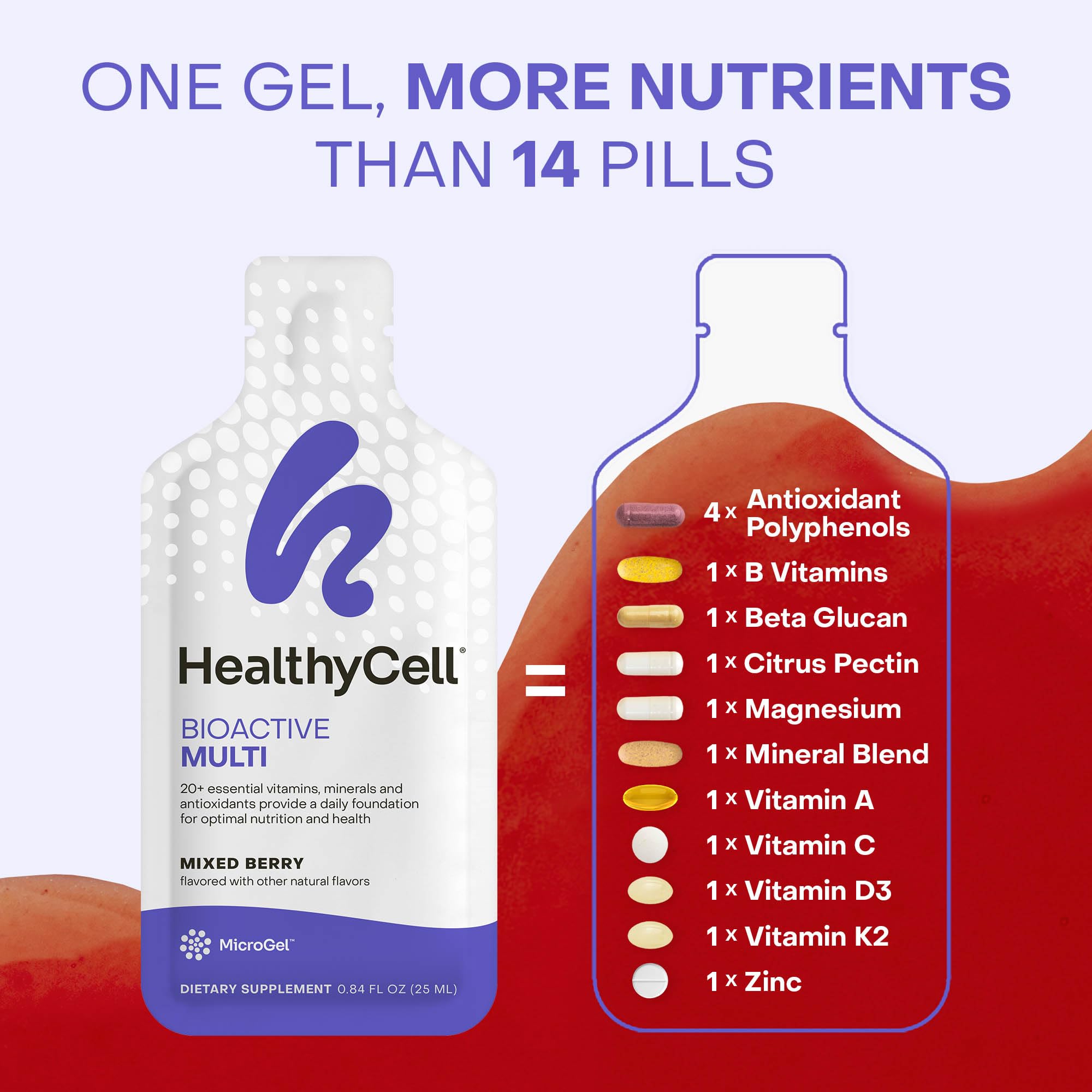 Healthycell Bioactive Daily Liquid Multivitamin for Men & Women – 20+ Essential Vitamins, Minerals & Antioxidants for Brain, Heart, Immune Support, Skin & Hair Support - 14 Gel Packs Healthycell buy supplements canada