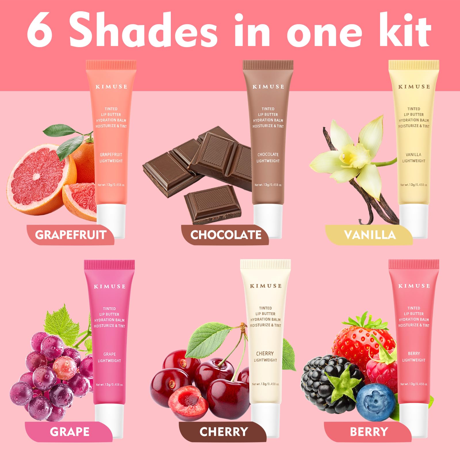 KIMUSE 6 Pcs Tinted Lip Butter Hydration Balm Set, 6 Flavored Shades Hydrating Plumping Gloss with Hyaluronic Acid & Vitamin E, Sheer Tint, Non-Sticky | Vegan Lip Care Makeup for Dry Lips & Daily KIMUSE buy supplements canada