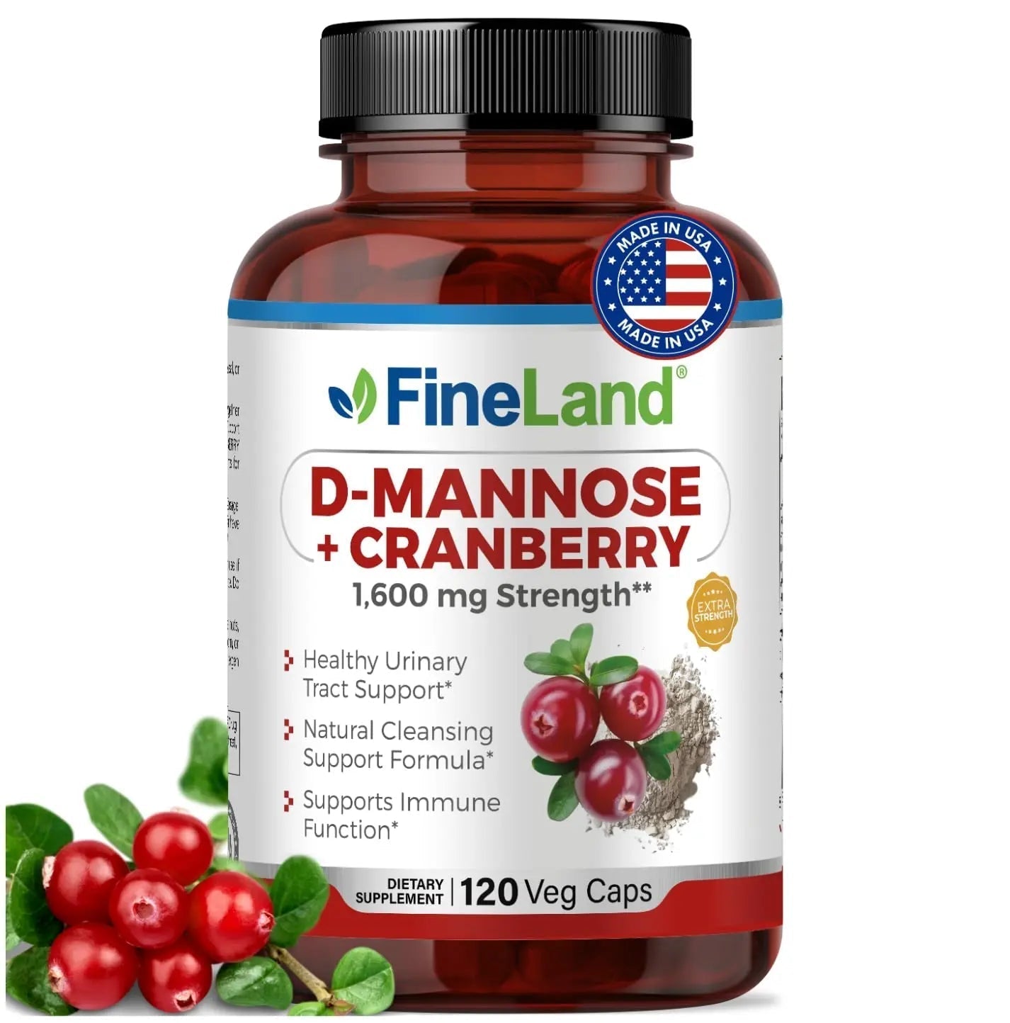 FineLand D-Mannose + Cranberry – 1600mg per Serving – 120 Vegan Capsules – Urinary Tract & Bladder Health Support – Non-GMO, Gluten-Free, Made in USA FineLand buy supplements canada