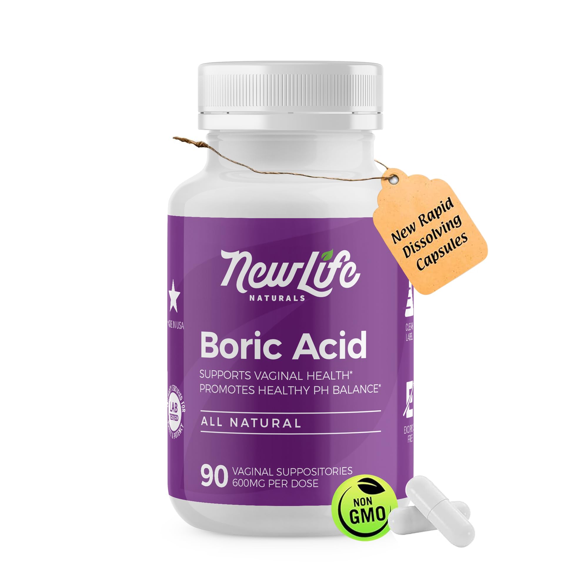 NewLife Naturals - Medical Grade Boric Acid Vaginal Suppositories - 600mg - 100% Pure Womens pH Balance Pills - Yeast Infection, BV - 90 Capsules: Made in USA NewLife Naturals buy supplements canada