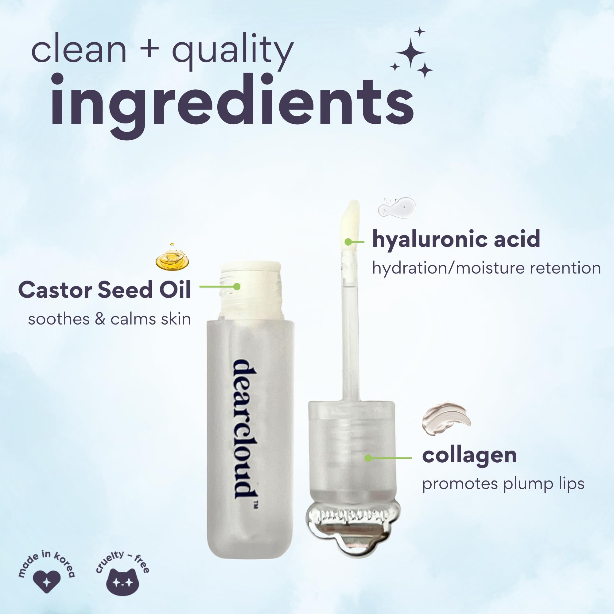 dearcloud Jelly Wave Lush Lip Oil – Clear Lip Gloss and Lip Gloss for Women - Korean skincare essential – Lip Oil for Women with Collagen - Diamond (0.13 oz) dearcloud buy supplements canada