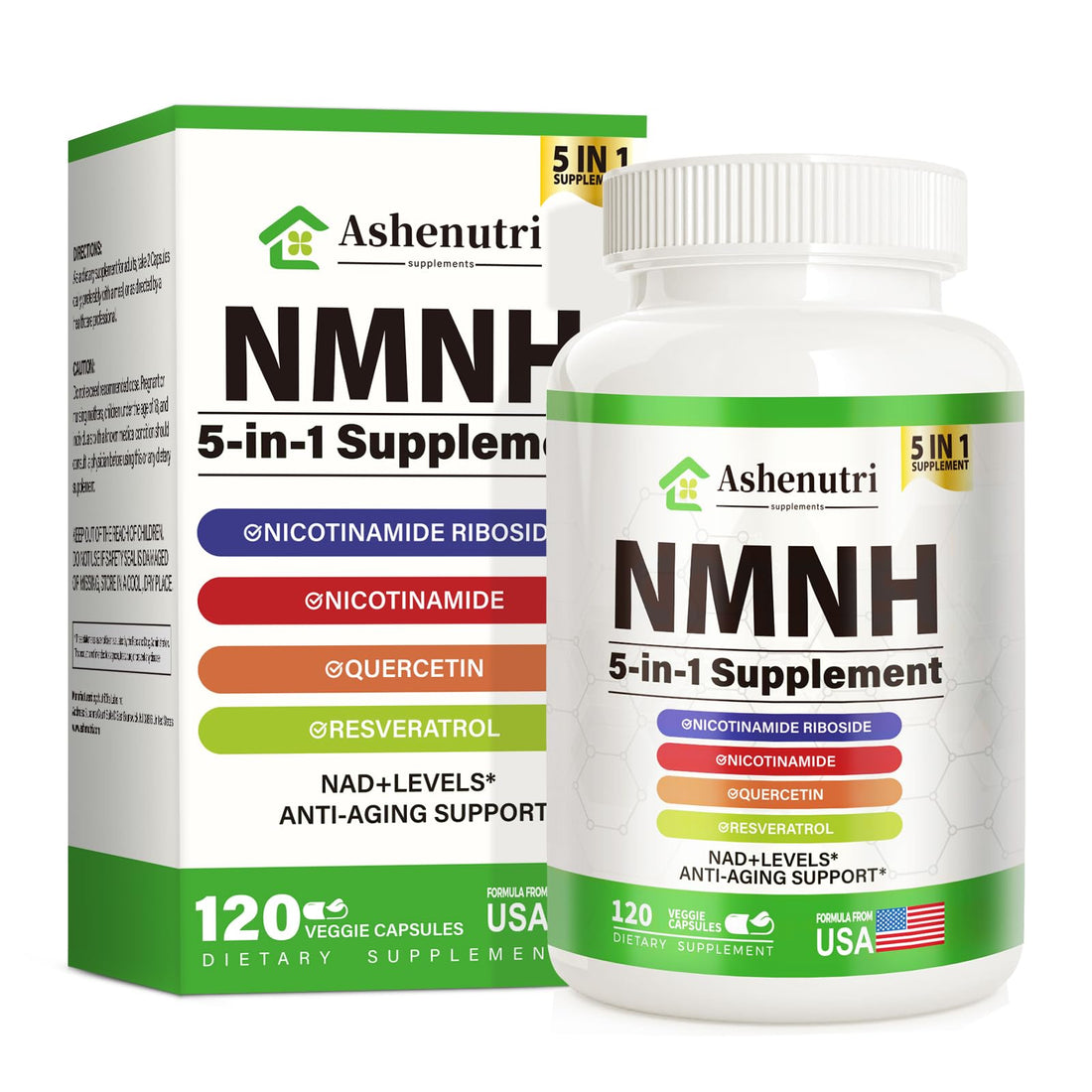NMNH (Dihydronicotinamide Mononucleotide), NMN Alternative Supplement w/Niacinamide (Vitamin B3), Quercetin, Trans-Resveratrol, Support NAD+, Skin Cell Health*, Anti-Aging & Energy, 120 Caps Ashenutri buy supplements canada