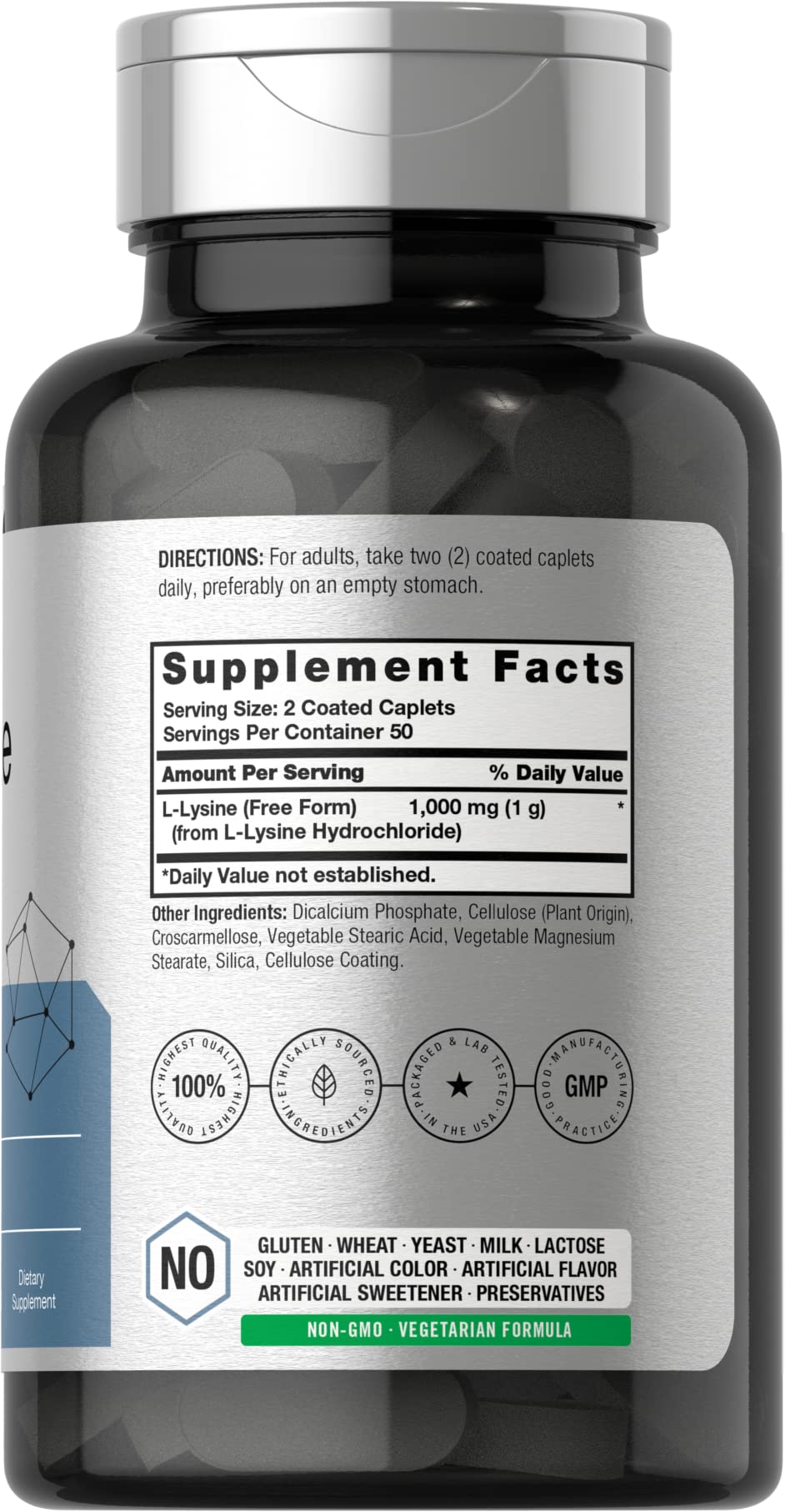 L-Lysine 1000mg | 100 Coated Caplets | Free Form Dietary Supplement | Vegetarian Horbäach buy supplements canada