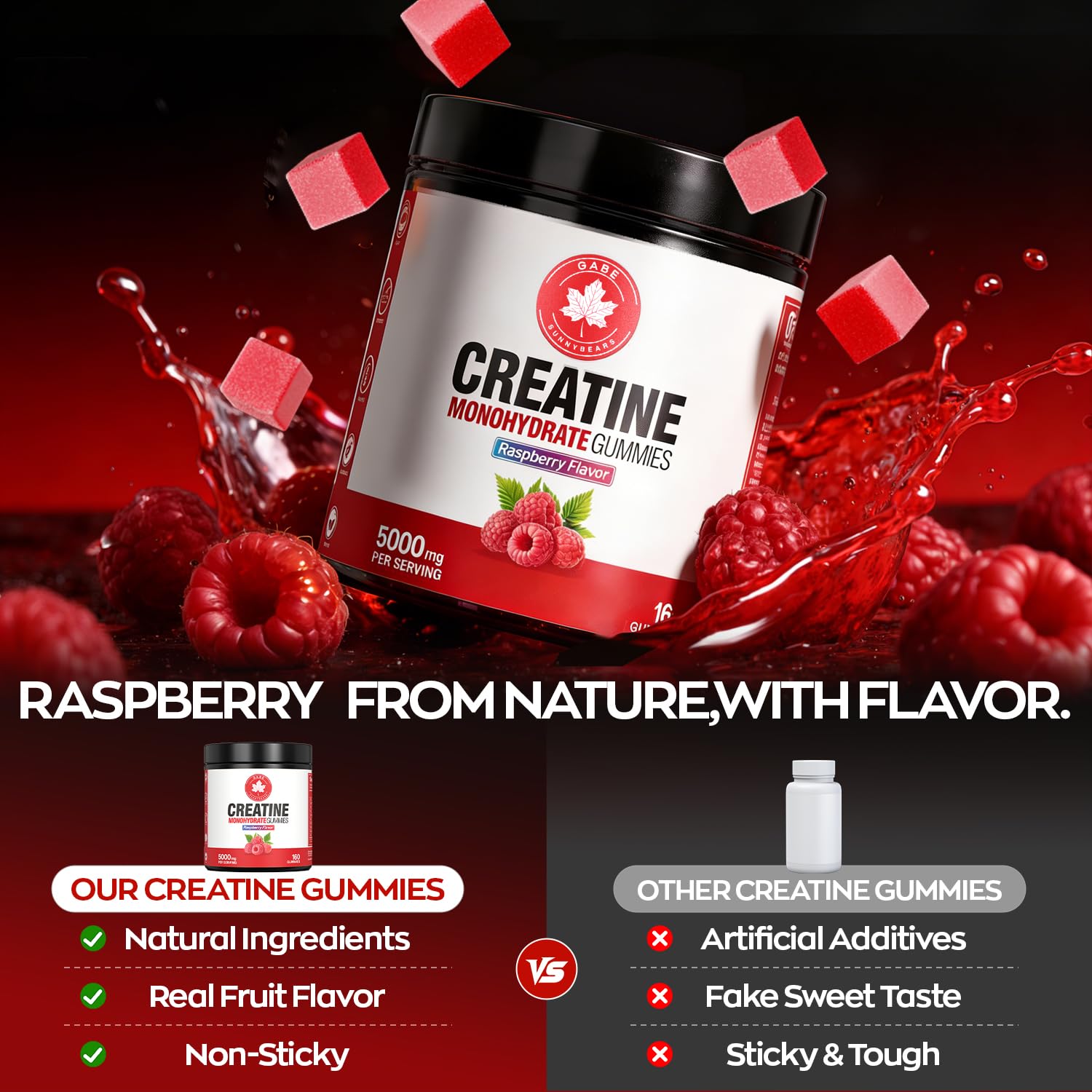 GABE SUNNYBEARS Creatine Gummies, NSF Certified, 5g Creatine Monohydrate per Serving with Taurine & B12, Raspberry Flavor, 160 Count, for Men & Women GABE SUNNYBEARS buy supplements canada