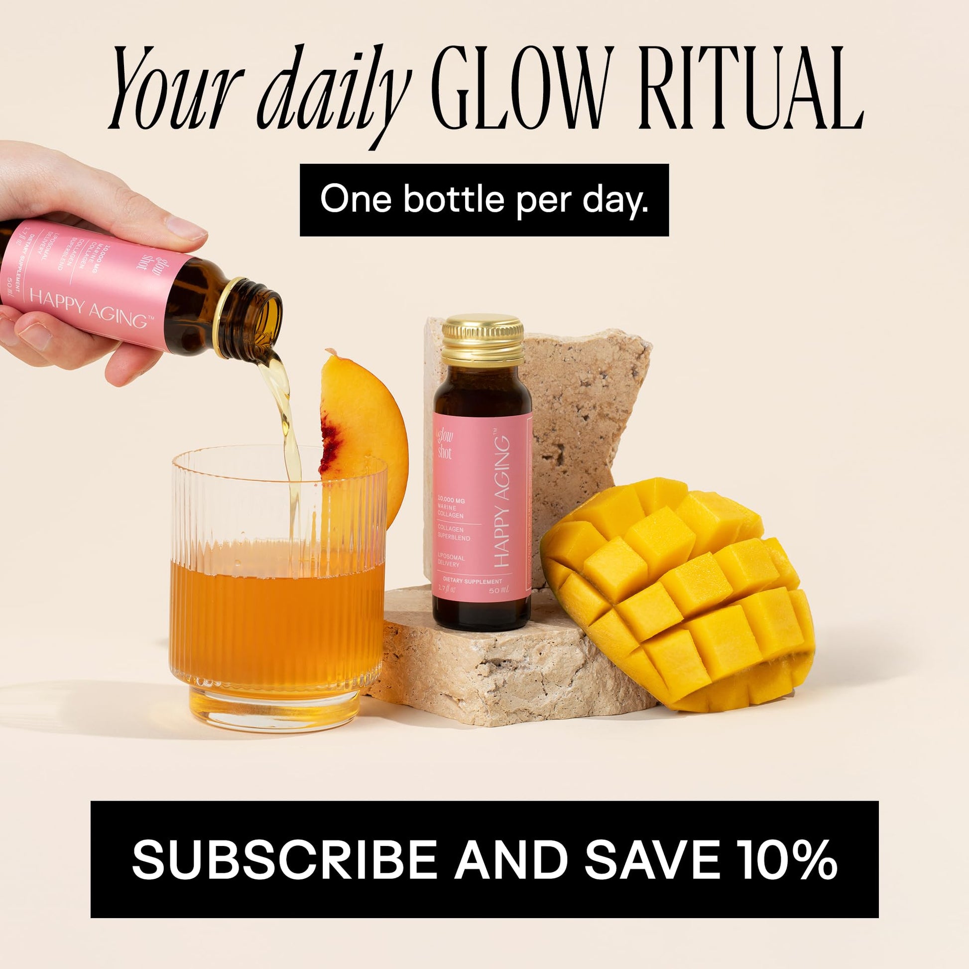 Happy Aging Marine Collagen Peptides Glow Shot 10,000mg - Liquid Collagen for Women with Liposomal Delivery - Promotes Skin Hydration, Elasticity & Radiance - Supports Hair & Nails, 10 Shots Happy Aging buy supplements canada