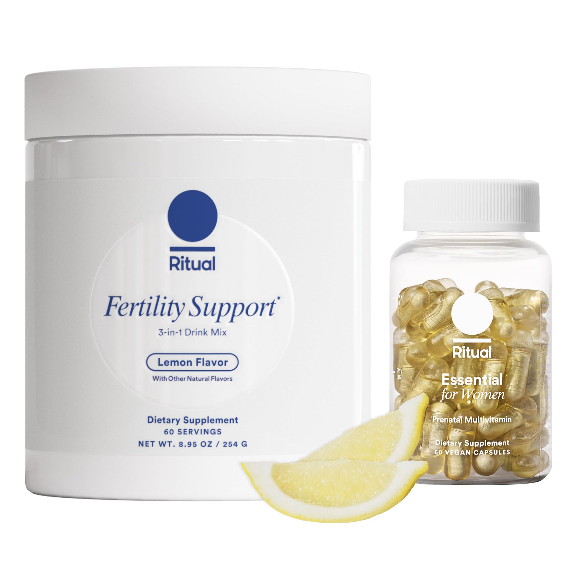Ritual Preconception Bundle: Essential for Women Prenatal Multivitamin and Lemony Fertility Support Drink Mix Supplement with NAC, CoQ10, and Myo-Inositol. Vegan and Formulated to Support Her.* Ritual buy supplements canada