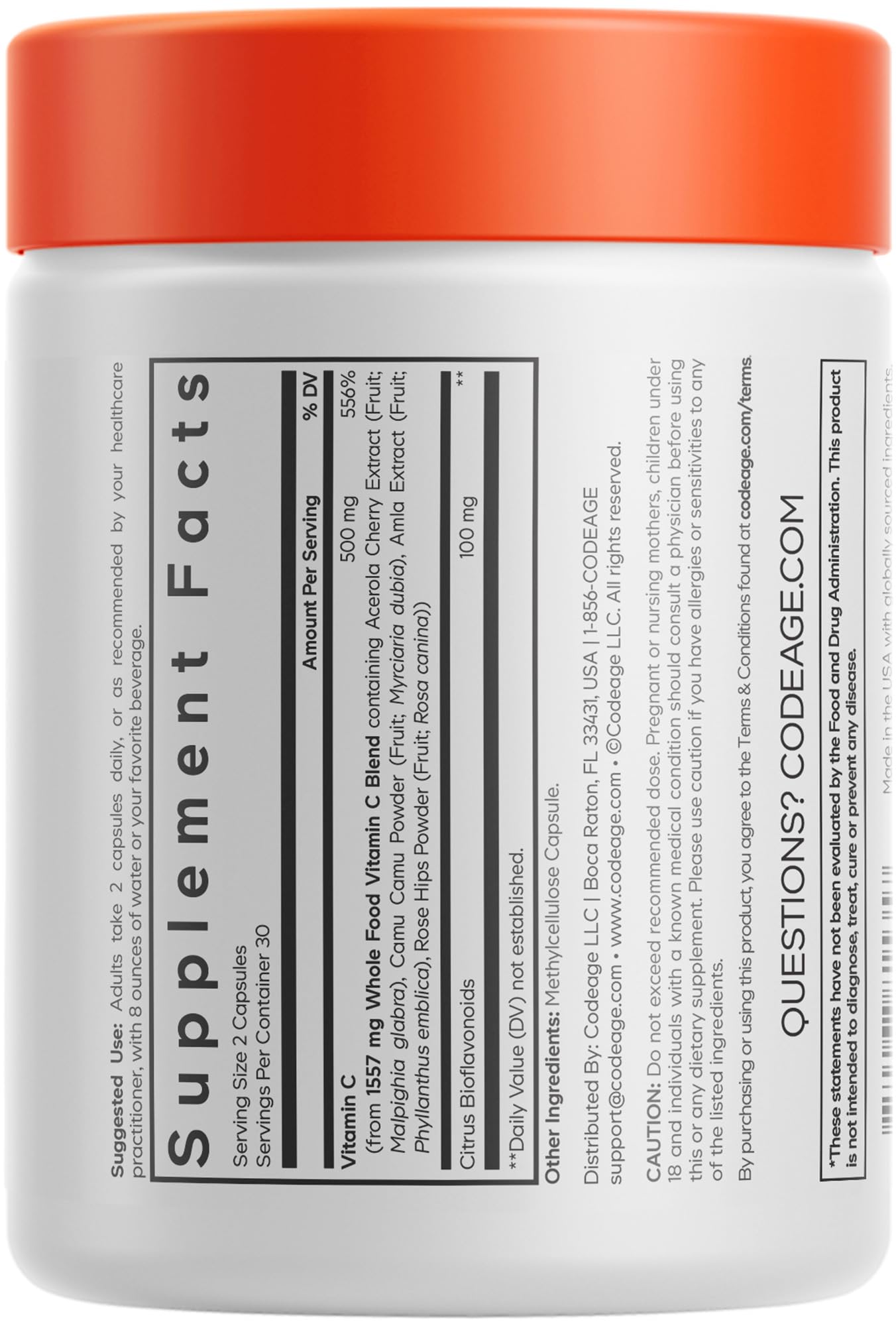 Codeage Whole Food Vitamin C Supplement - Acerola Cherry, Camu Camu, Amla Berry & Rose HIPS Blend - Citrus Bioflavonoids - Instantfood Energy Vitamins - 500mg Vitamin C Pills - Non-GMO - 60 Capsules Codeage buy supplements canada
