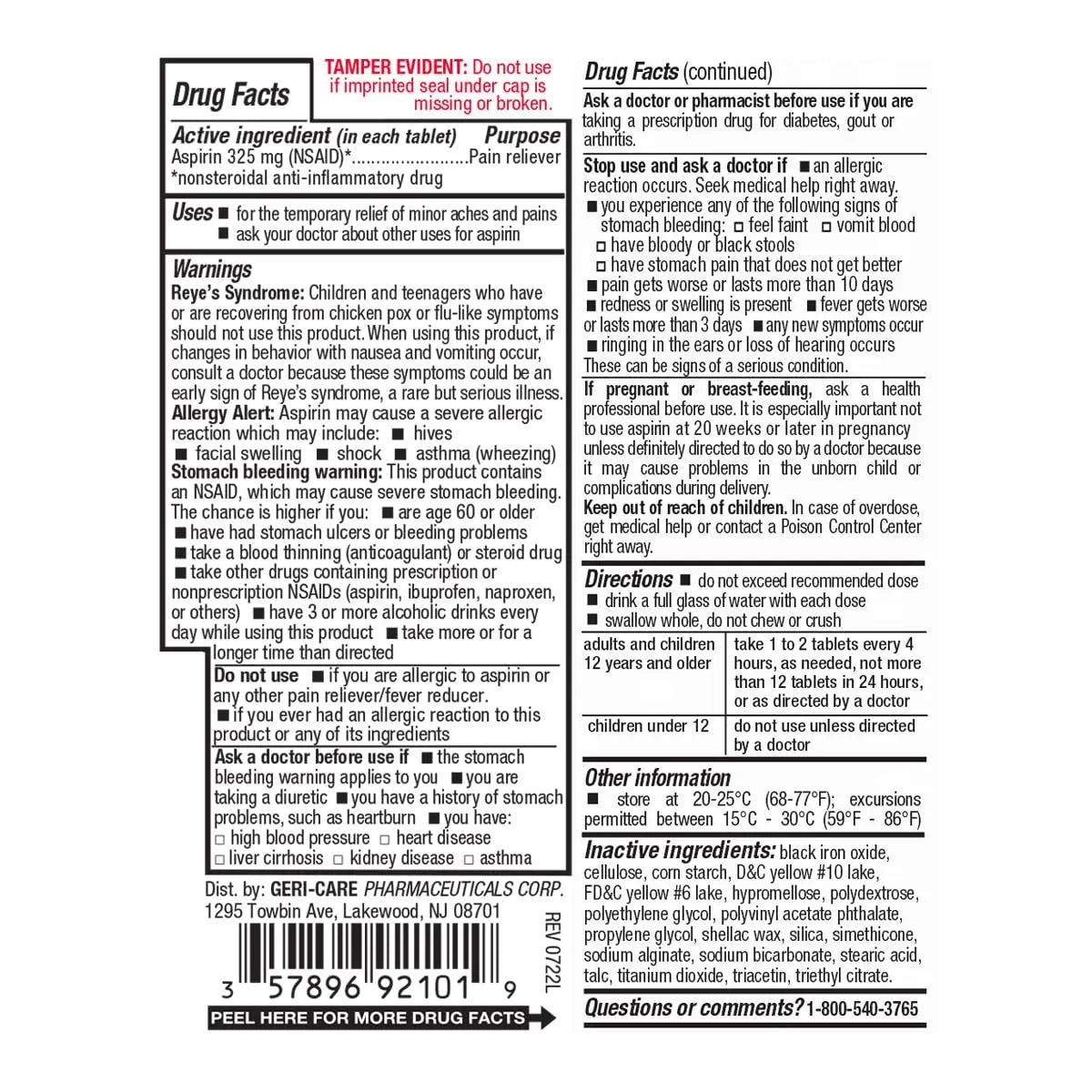Enteric Coated Aspirin Tablets 325mg (100 Count) by GeriCare- NSAID Pain Reliever & Fever Reducer Coated Aspirin for Adults- Regular Strength Aspirin for Headache Arthritis Menstrual & Muscle Pain GeriCare buy supplements canada