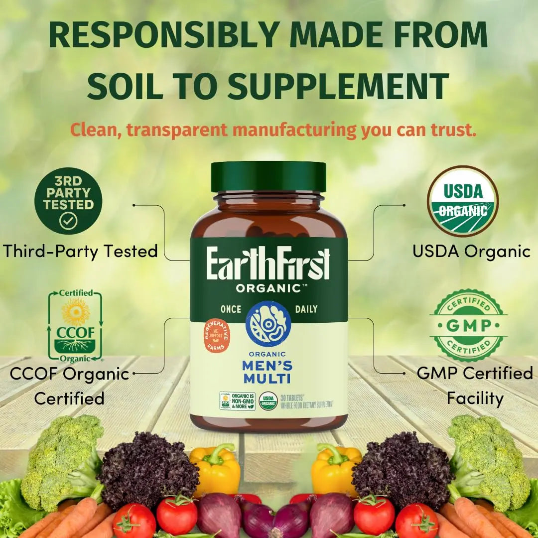 EarthFirst Organic Men’s Multi Once Daily, Whole-Food Multivitamin with 19 Vitamins & Minerals for Energy, Heart, Bone Strength EarthFirst Organic buy supplements canada