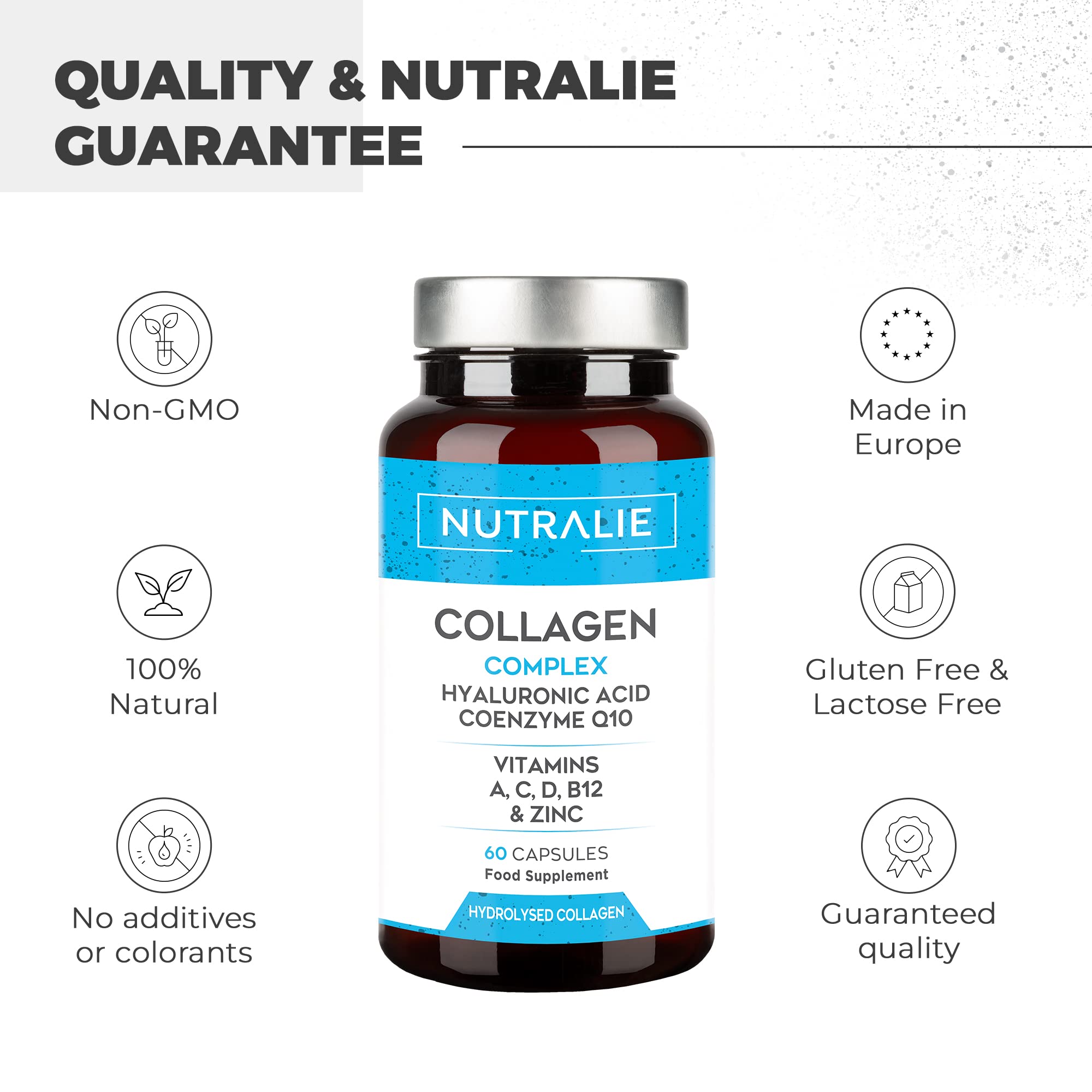 Collagen + Hyaluronic Acid + Q10 Hydrolysed Collagen Women Men + Vitamins A C D B12 Zinc NUTRALIE buy supplements canada