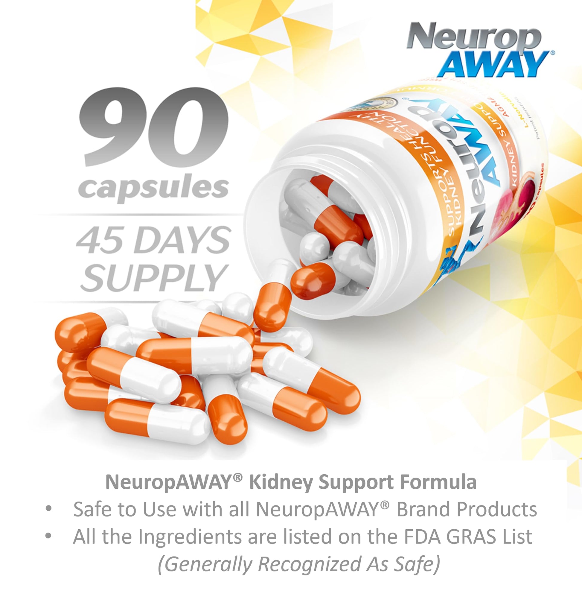 NeuropAWAY Kidney Support Formula Sugar Free with Agmatine Sulfate 500mg L-Novaline 50mg L-Ornithine 150mg L-Citrulline 100mg Per Capsule 90CT Fast Acting Kidney Support NeuropAWAY buy supplements canada