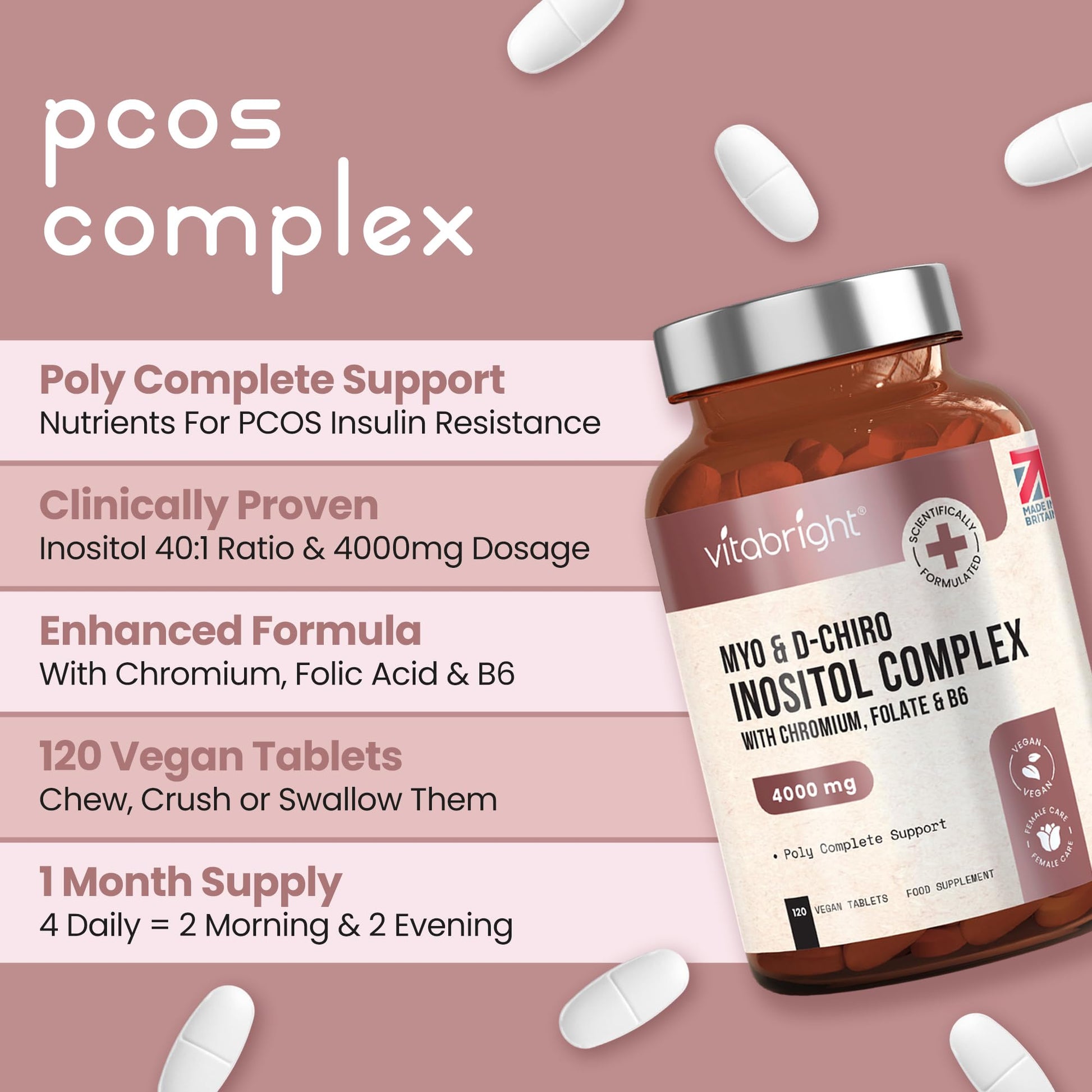 Myo and D-Chiro Inositol Complex - 4000mg per 4 Tablets - 120 Tablets (30 Day Supply) VitaBright buy supplements canada