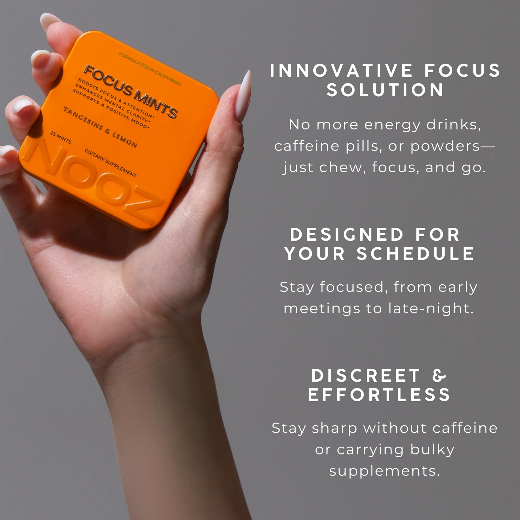 NOOZ Focus Mints Refill Bag - Caffeine-Free Brain Booster for Mental Clarity-Tangerine & Lemon Flavor | Sugar-Free, Travel-Friendly Supplement with Vitamin C, B6, B12 - Non-GMO, Clean Label, 150 Mints NOOZ buy supplements canada