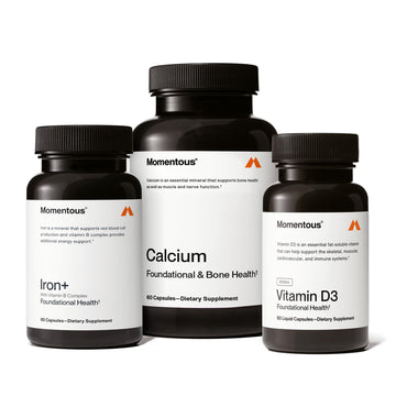 Momentous The Women's Three Bundle - Iron+, Calcium, & Vitamin D3 (2,000 IU) - 3 Critical Nutrients for All Women in 1 Daily Supplement System - NSF Certified for Sport - Gluten-Free - 60 Servings Momentous buy supplements canada