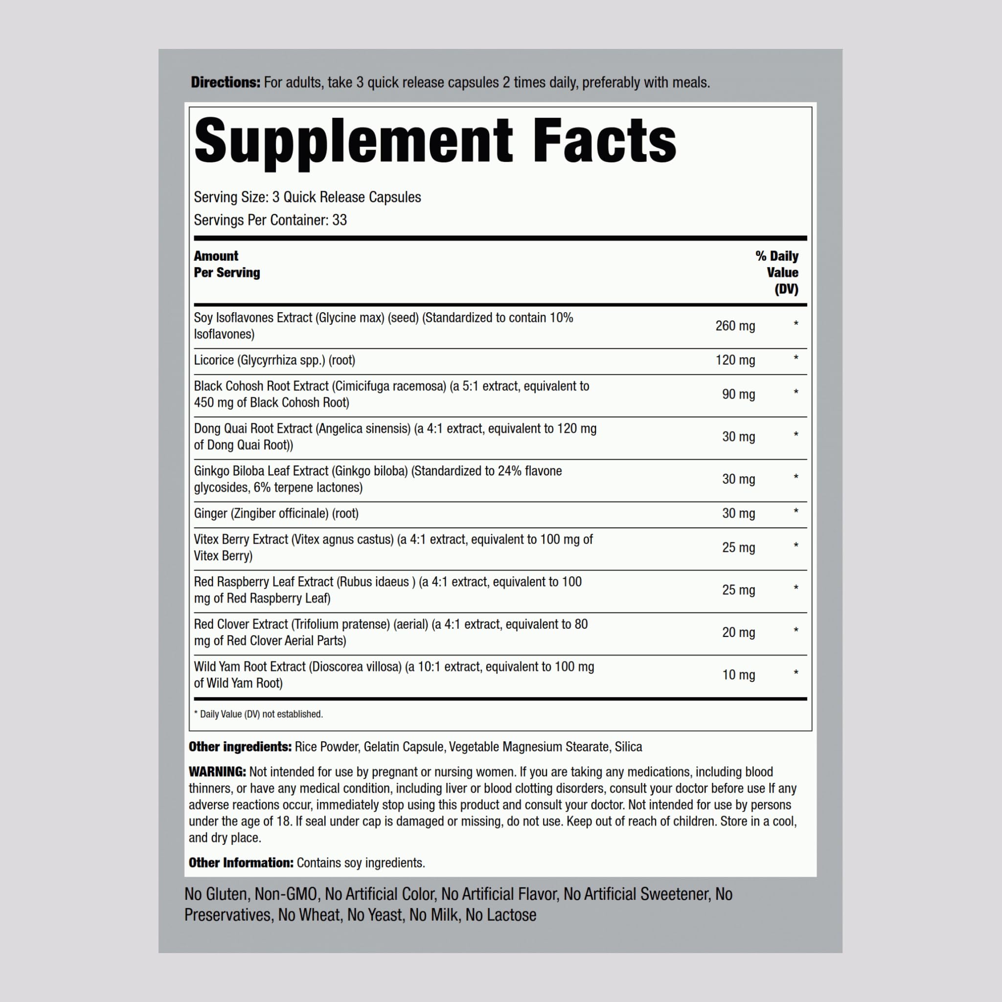 Piping Rock Menopause Ease Supplement | 100 Capsules | Advanced Support for Women | with Black Cohosh and Wild Yam | Non-GMO, Gluten Free Piping Rock buy supplements canada