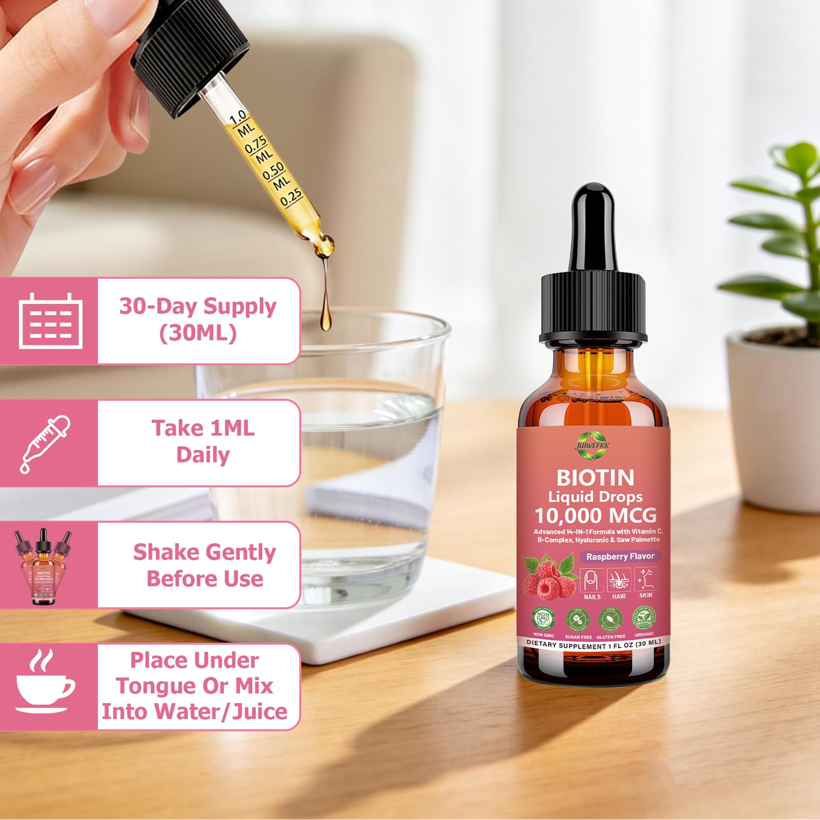 Pure Biotin 10000mcg Liquid Drop Optimal Solutions Hair Skin & Nails Vitamins Support w. Collagen Keratin Hyaluronic Acid Saw Palmetto, Biotin(Vitamin B7) for Hair Growth & Cellular Energy JUIWEFKK buy supplements canada