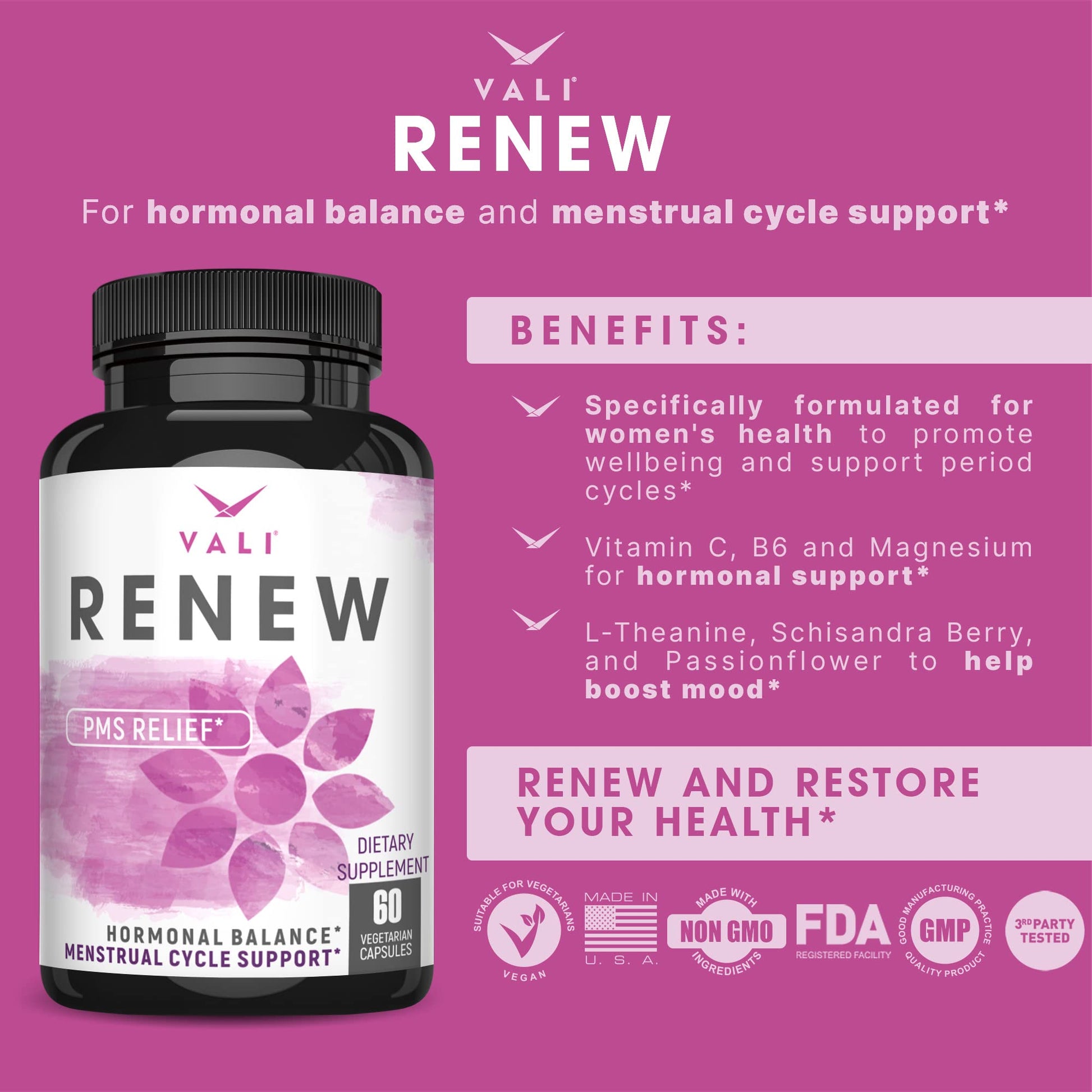 VALI Renew PMS Relief Supplement. Women’s Menstrual Cycle Support. Herbal Formula VALI buy supplements canada