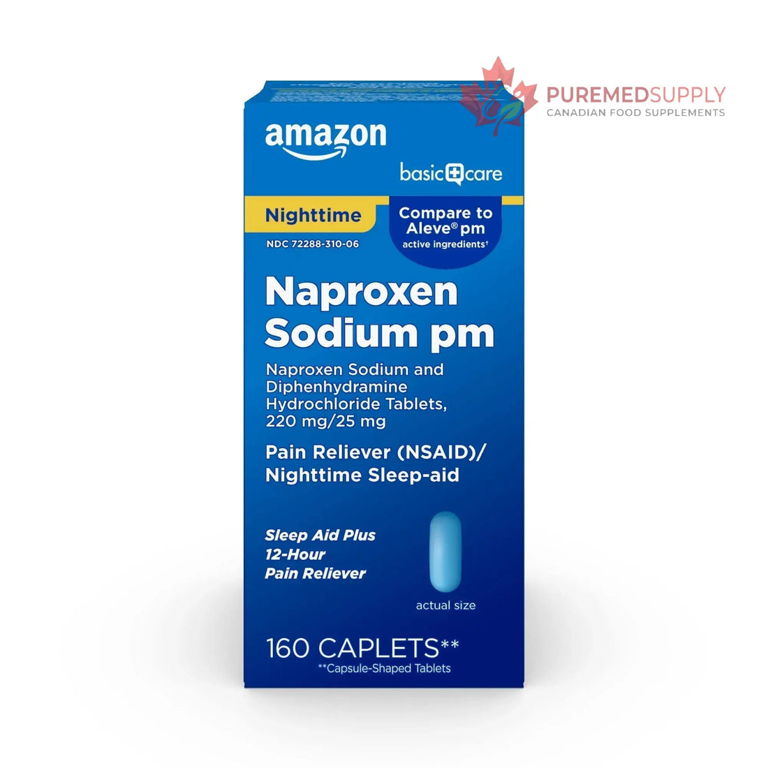 Amazon Basic Care All Night Pain Relief PM, Naproxen Sodium 220 mg/Diphenhydramine Hydrochloride 25 mg Tablets, Pain Reliever/Nighttime Sleep-Aid, 160 Count Amazon Basic Care buy supplements canada