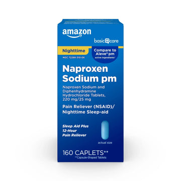 Amazon Basic Care All Night Pain Relief PM, Naproxen Sodium 220 mg/Diphenhydramine Hydrochloride 25 mg Tablets, Pain Reliever/Nighttime Sleep-Aid, 160 Count Amazon Basic Care buy supplements canada