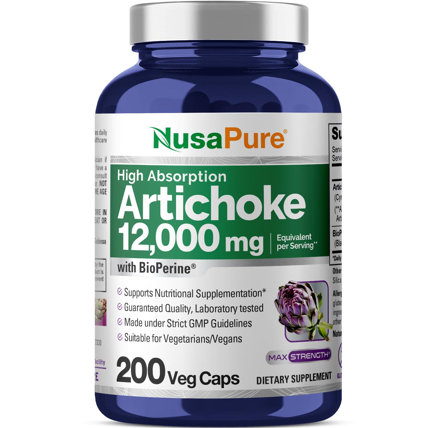 NusaPure Artichoke 20:1 Extract, 600 mg Equivalent to 12,000mg 200 Veggie caps (Non-GMO, Gluten Free) NusaPure buy supplements canada