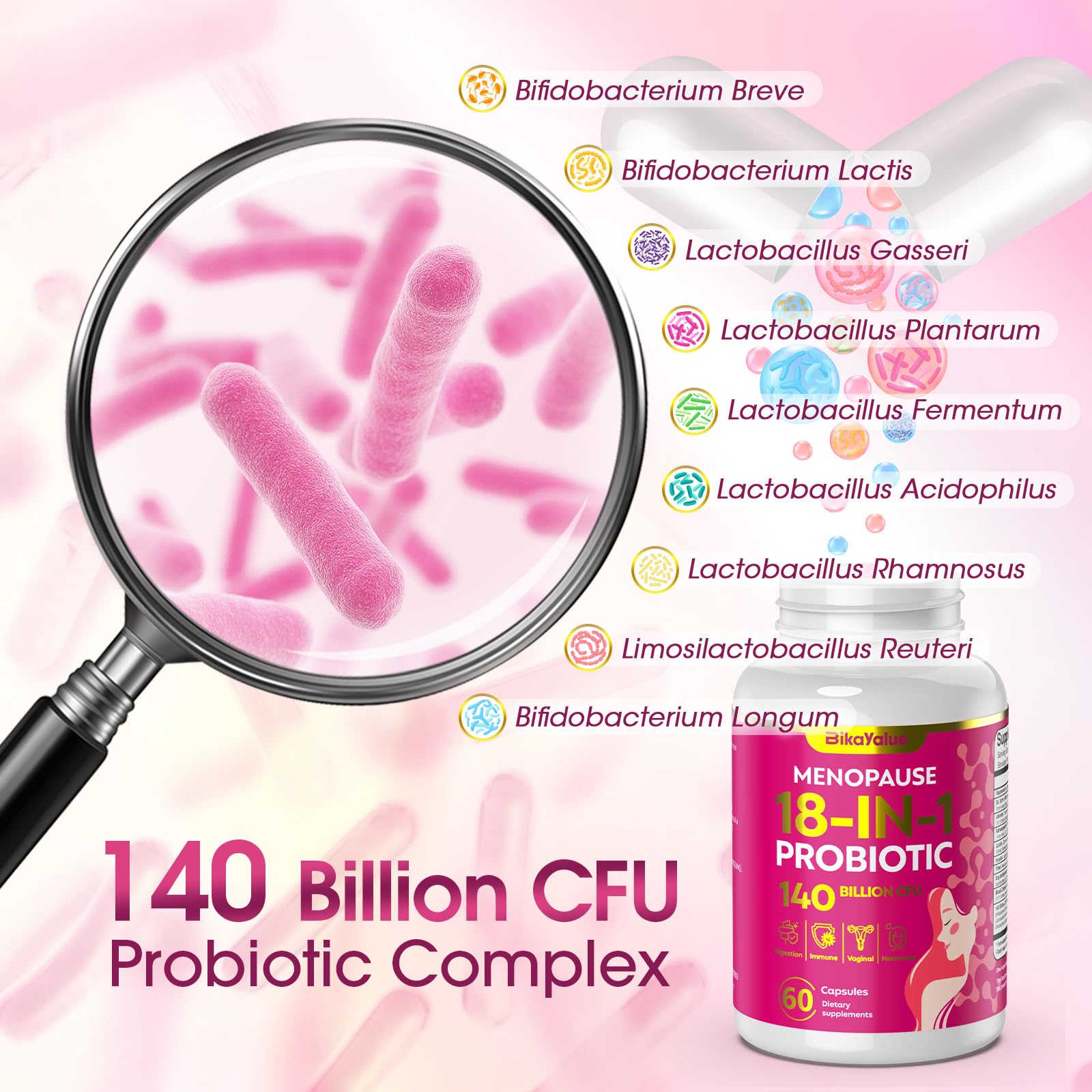 Menopause Supplements for Women, 140 Billion CFU Probiotics, 18-in-1 Menopause Relief with Magnesium, Black Cohosh, Inositol, Hormone Harmony for Women, Night Sweats, Mood Swings, Immunity - 60 Caps BIKAYALUE buy supplements canada